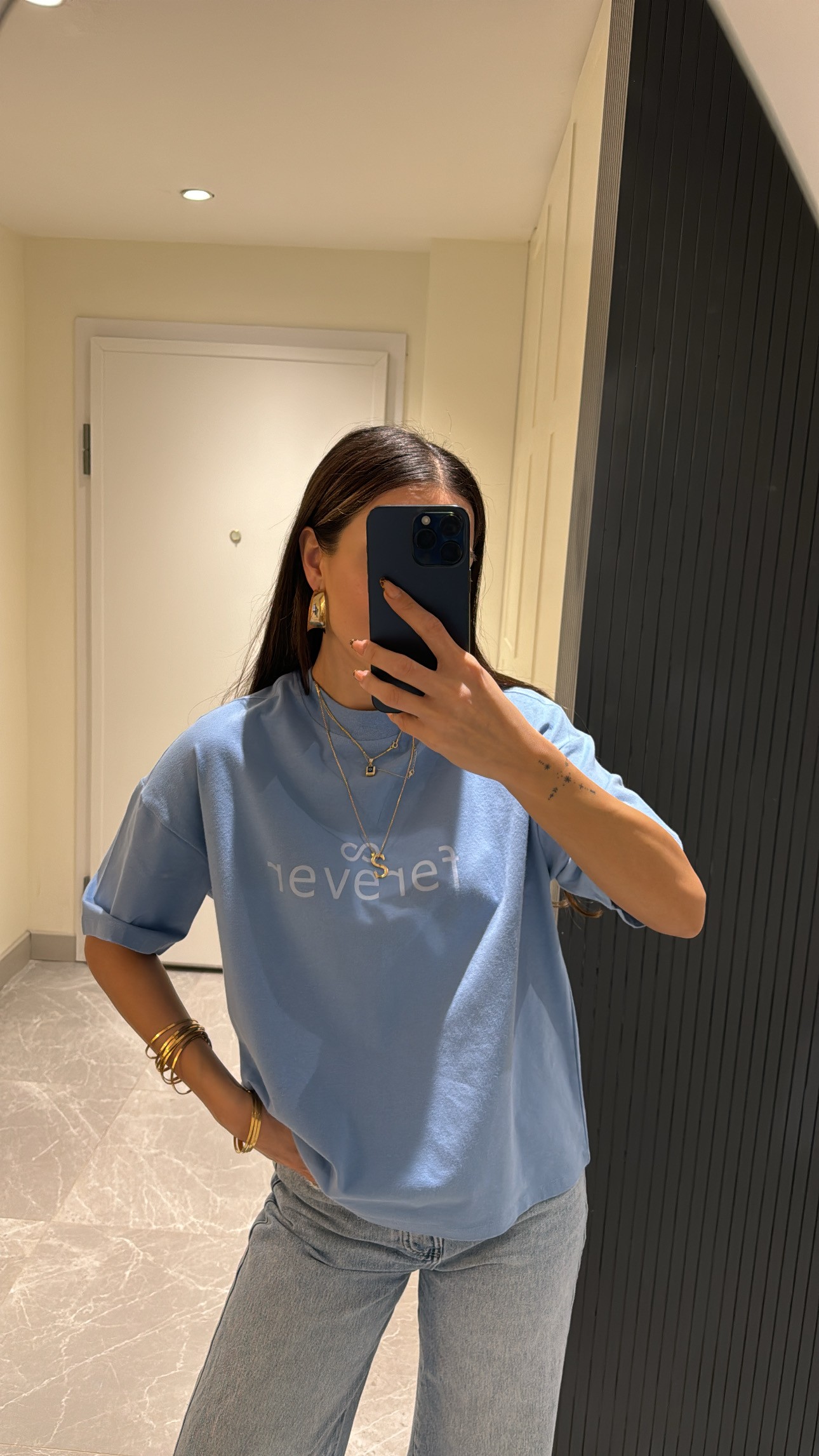mavi forever yazılı tişört