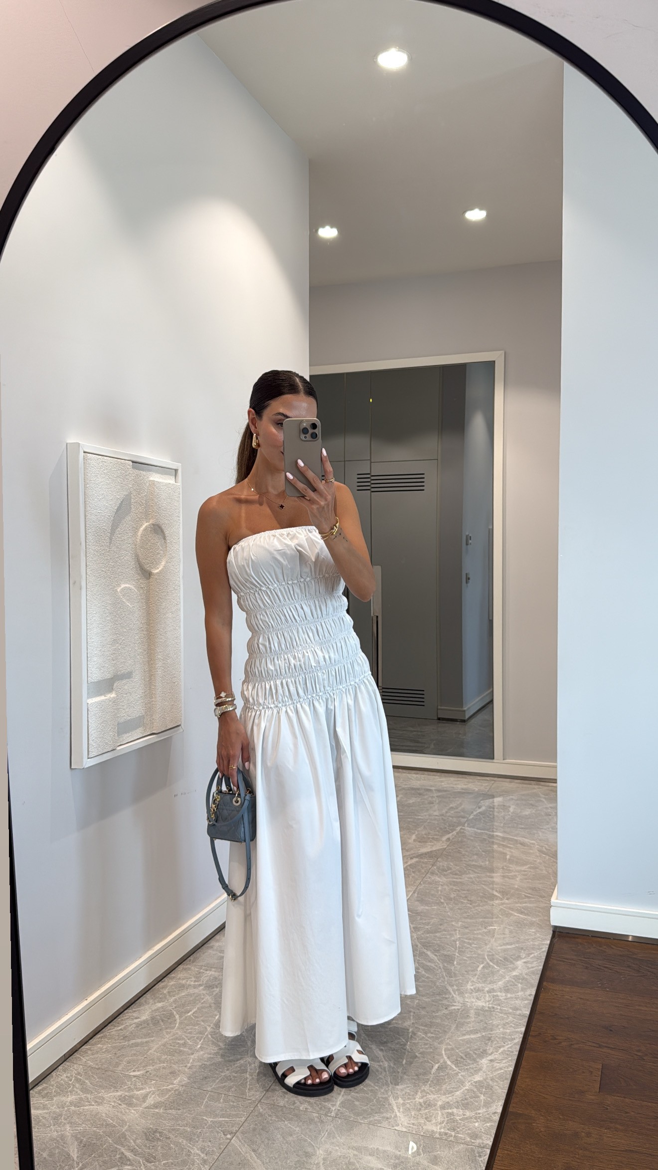 STRAPLEZ BÜZGÜLÜ MAXİ ELBİSE - BEYAZ