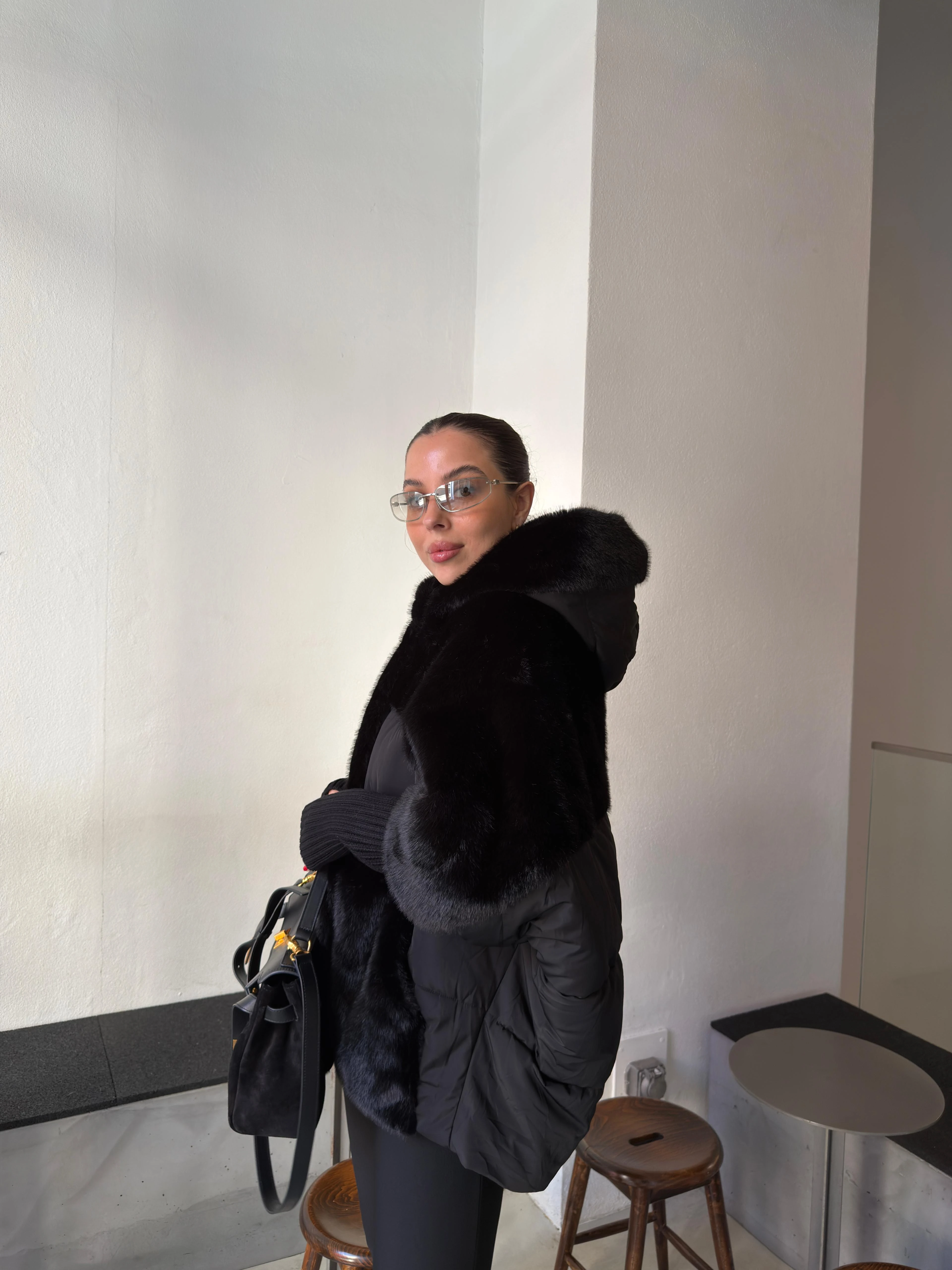 PUFFER JACKET WITH PLUSH DETAIL