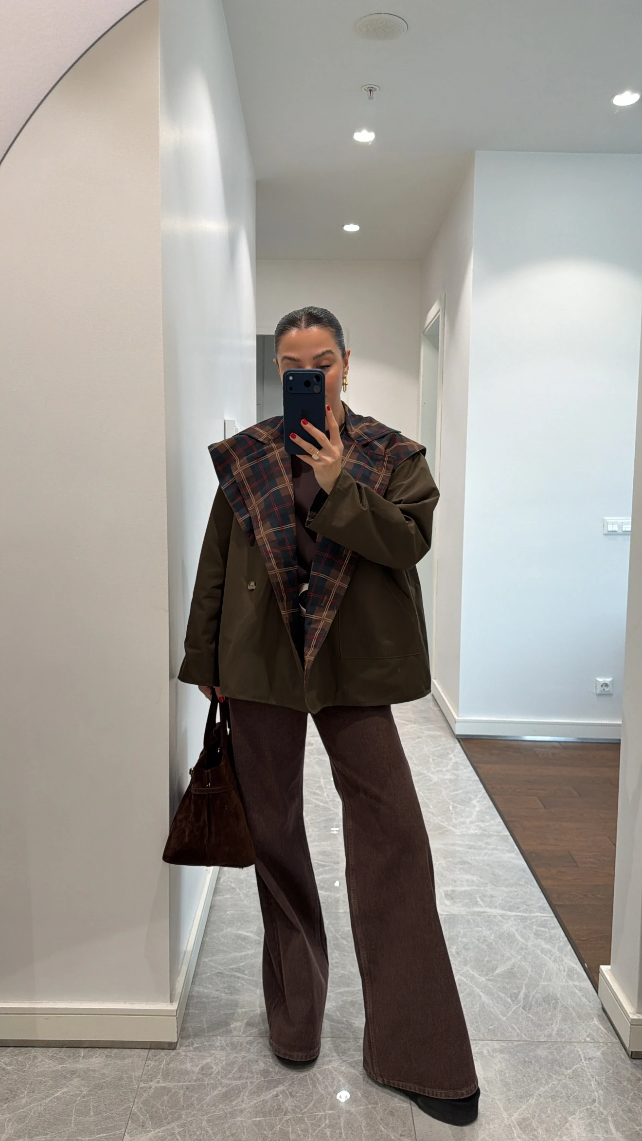 DOUBLE-SIDED PLAID TRENCH COAT WITH CAPE