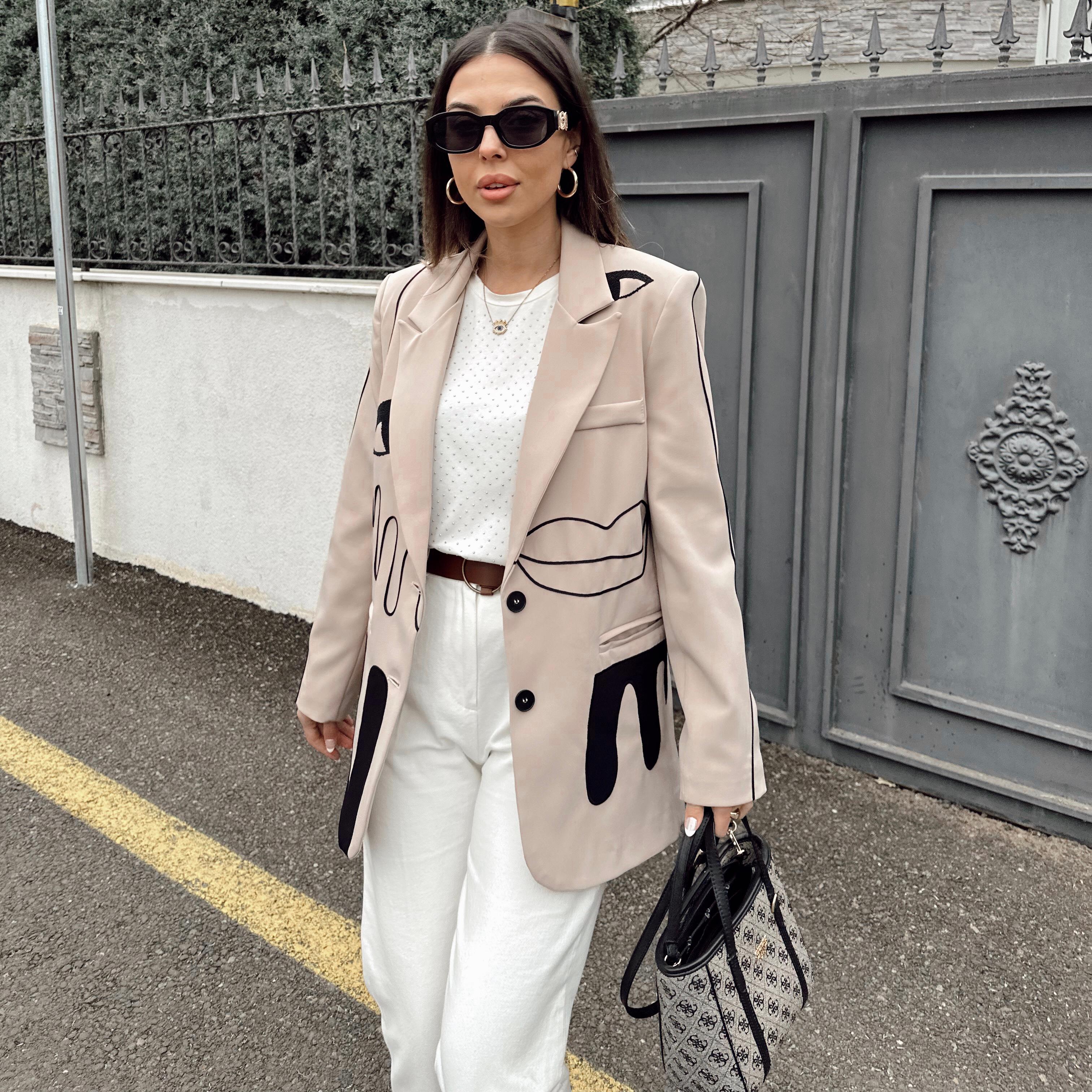 Astarlı tasarım sütlü kahve premium blazer ceket