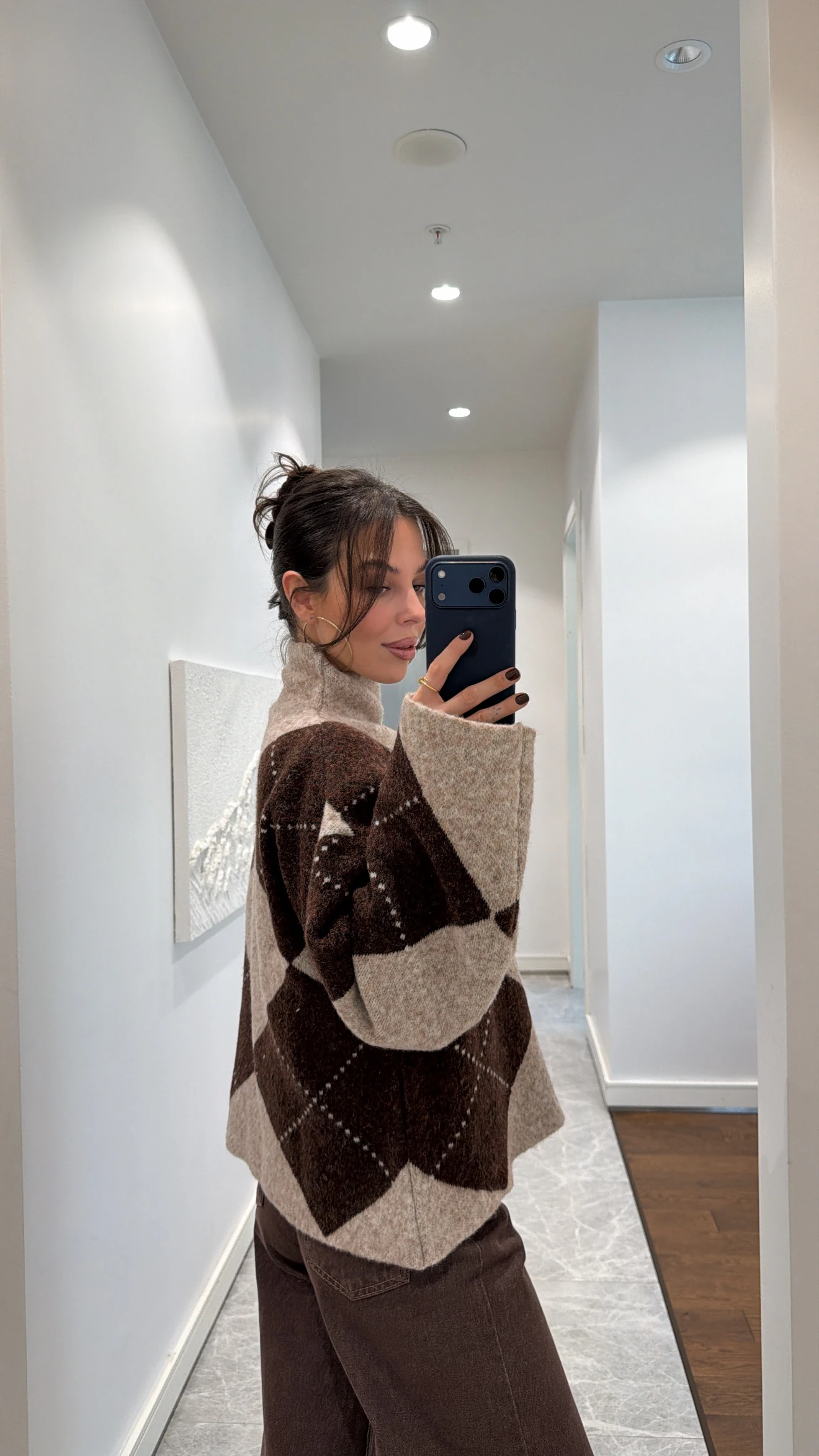 BAKLAVA DESENELİ BALIKÇI YAKA TRİKO KAZAK