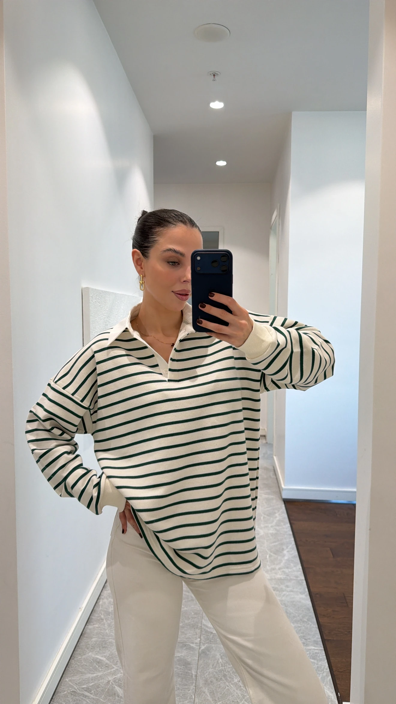 ÇİZGİLİ POLO YAKA SWEATSHİRT