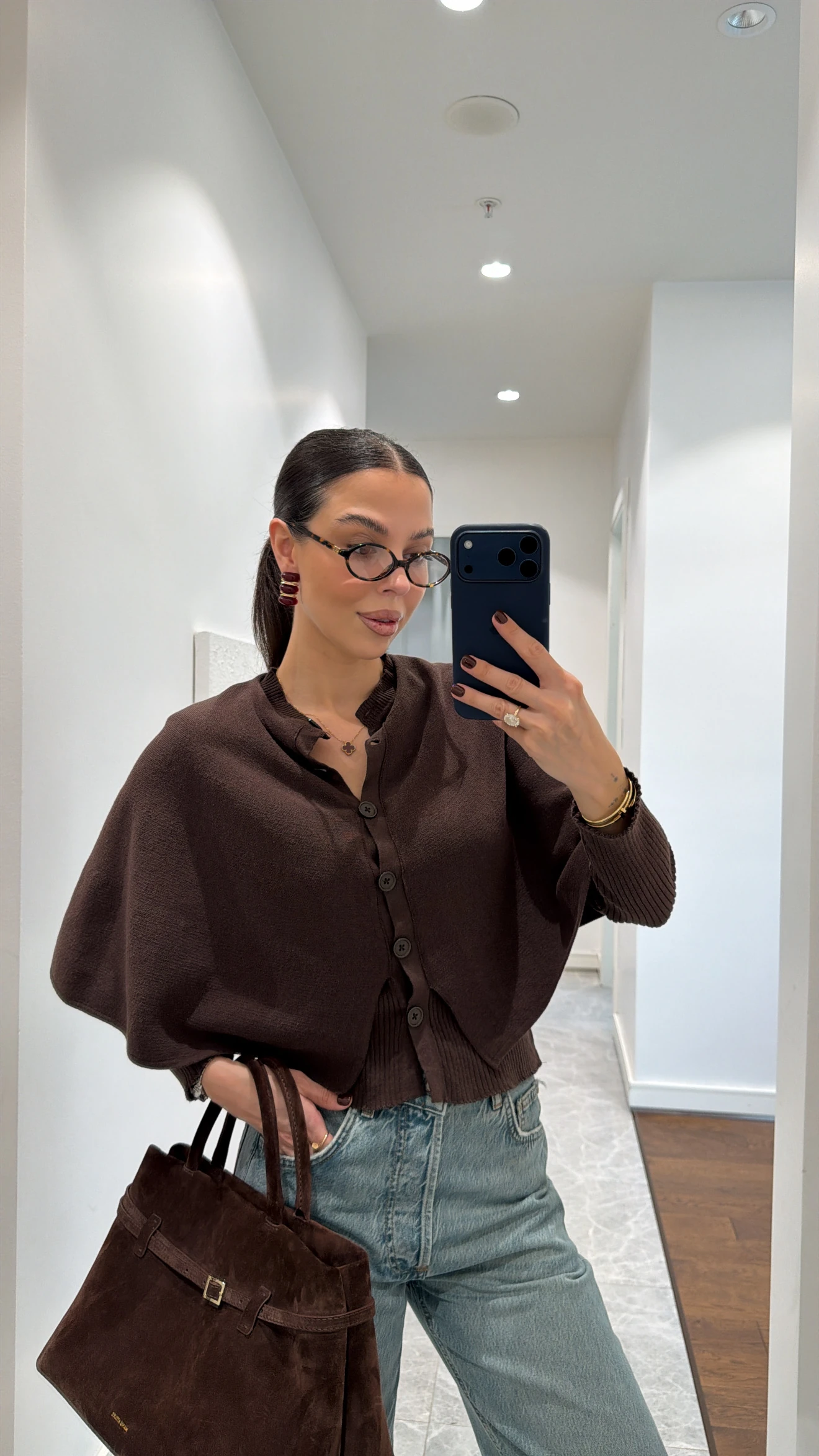 YARASA KOL TRİKO HIRKA - DARK BROWN