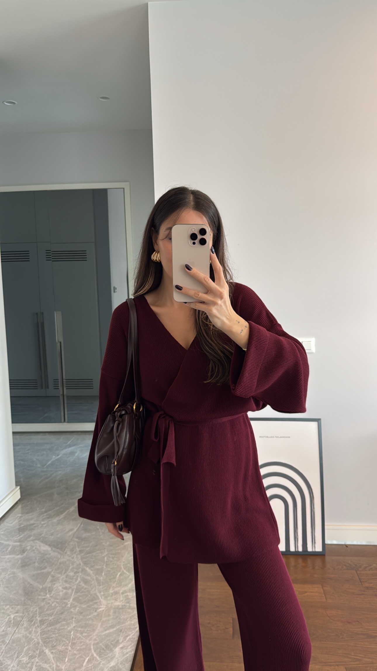 Marka Model Kimono Bordo Pantolon Takım