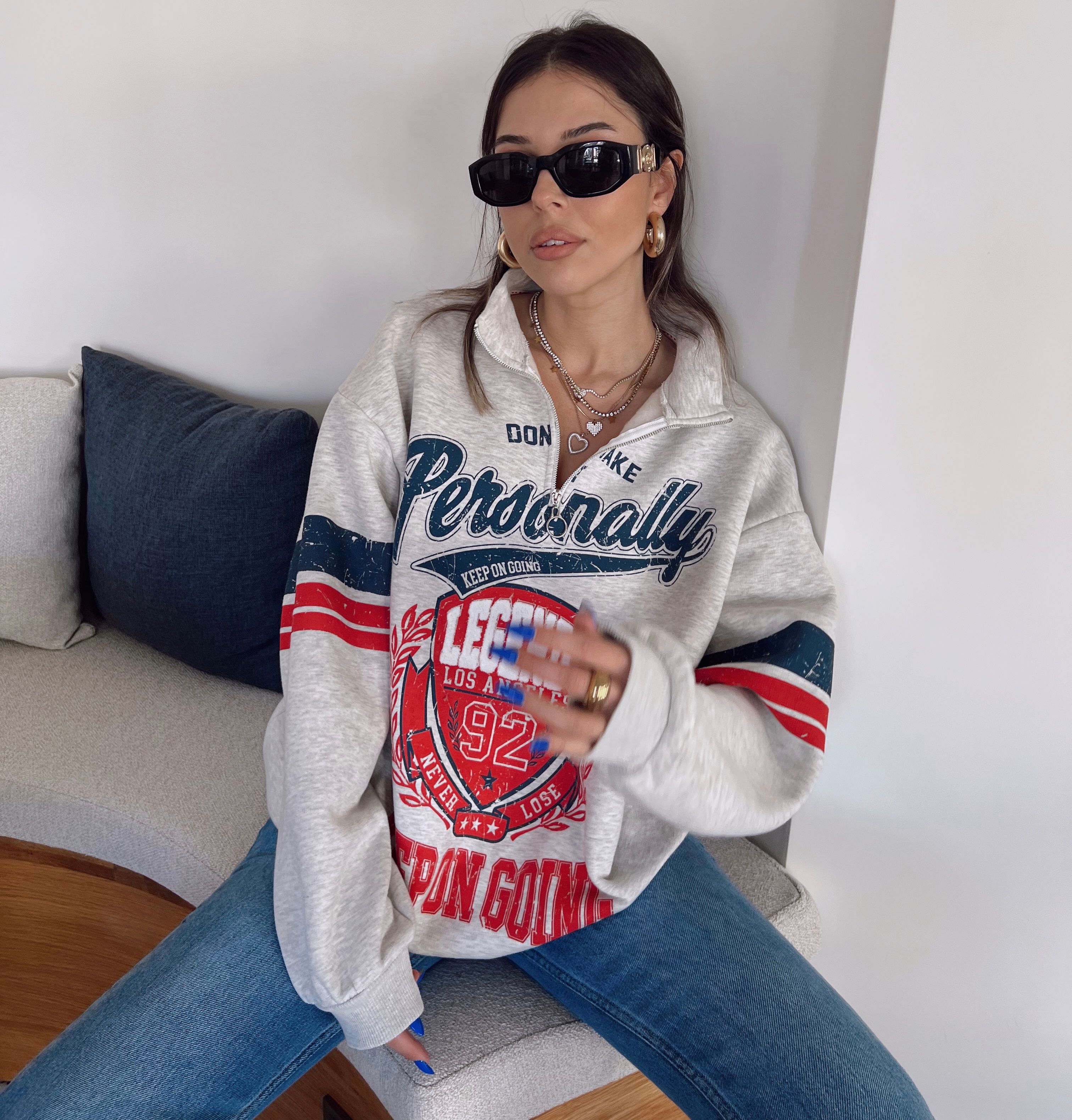 İçi pamuklu yazılı sweatshirt