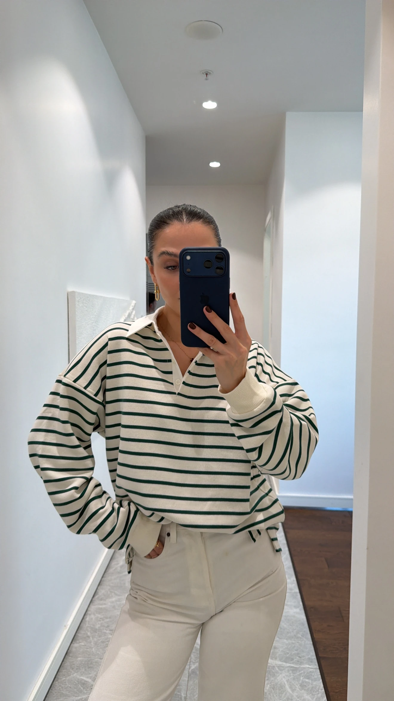 ÇİZGİLİ POLO YAKA SWEATSHİRT