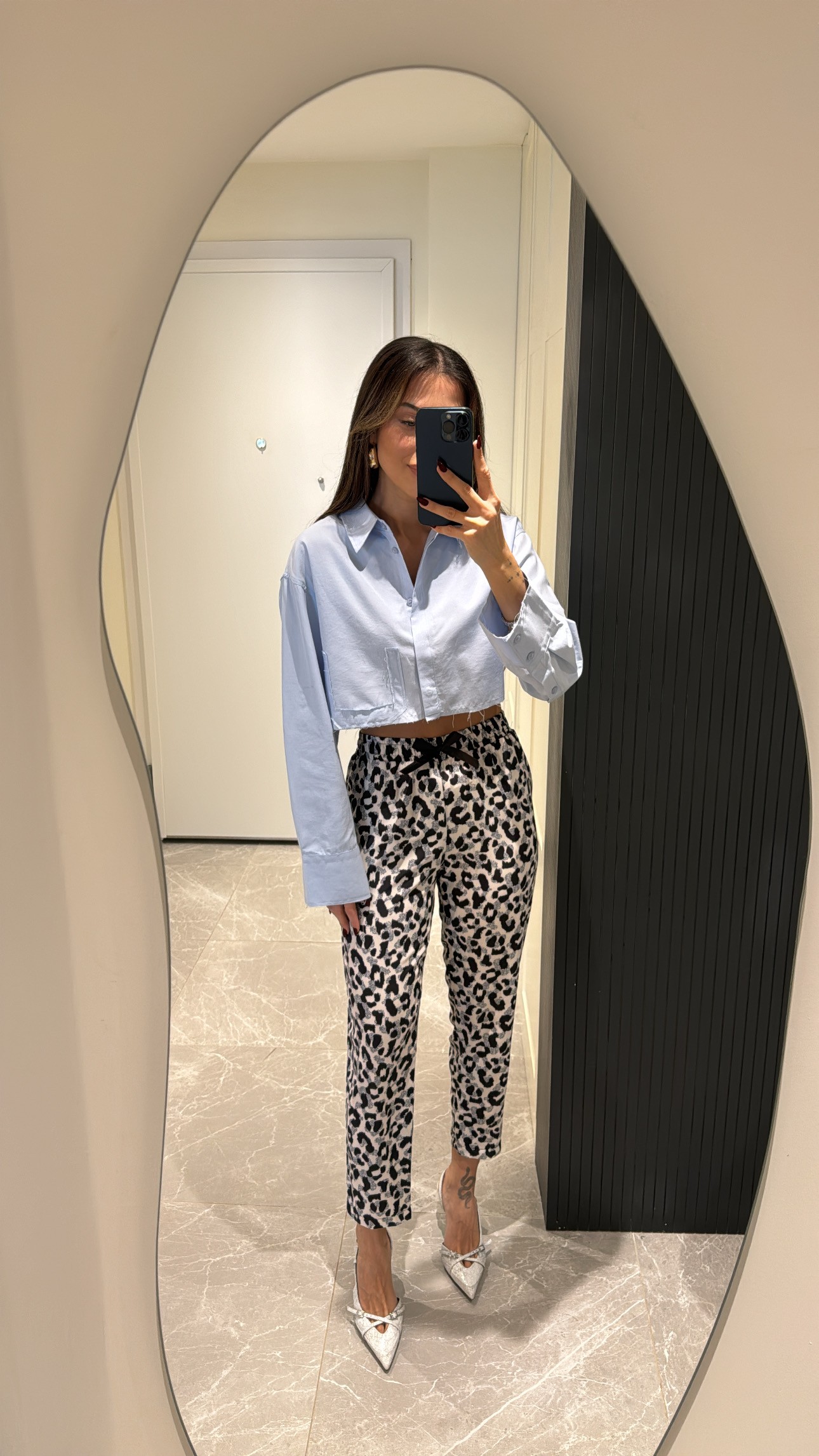 mavi crop gömlek