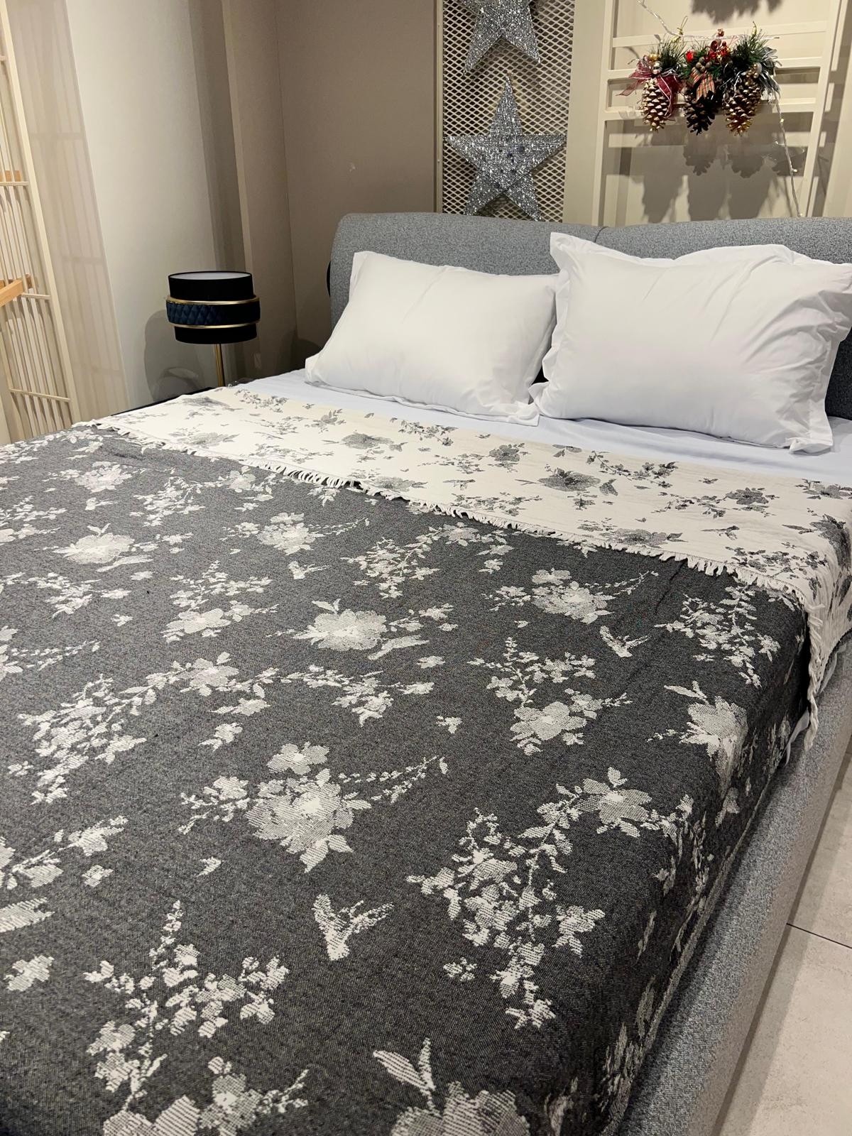 Explore Home , Milika, Çift Kişilik, Pamuklu, Müslin, Yatak Örtüsü - Koyu Gri