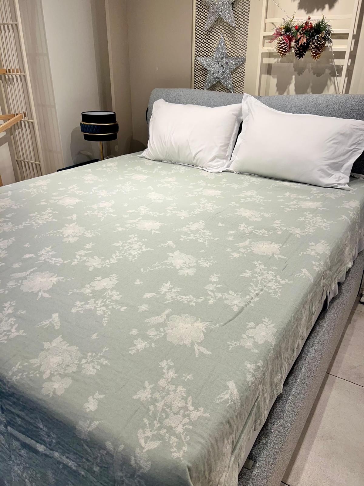 Explore Home , Linna, Çift Kişilik, Pamuklu, Müslin, Yatak Örtüsü - Yosun Yeşili