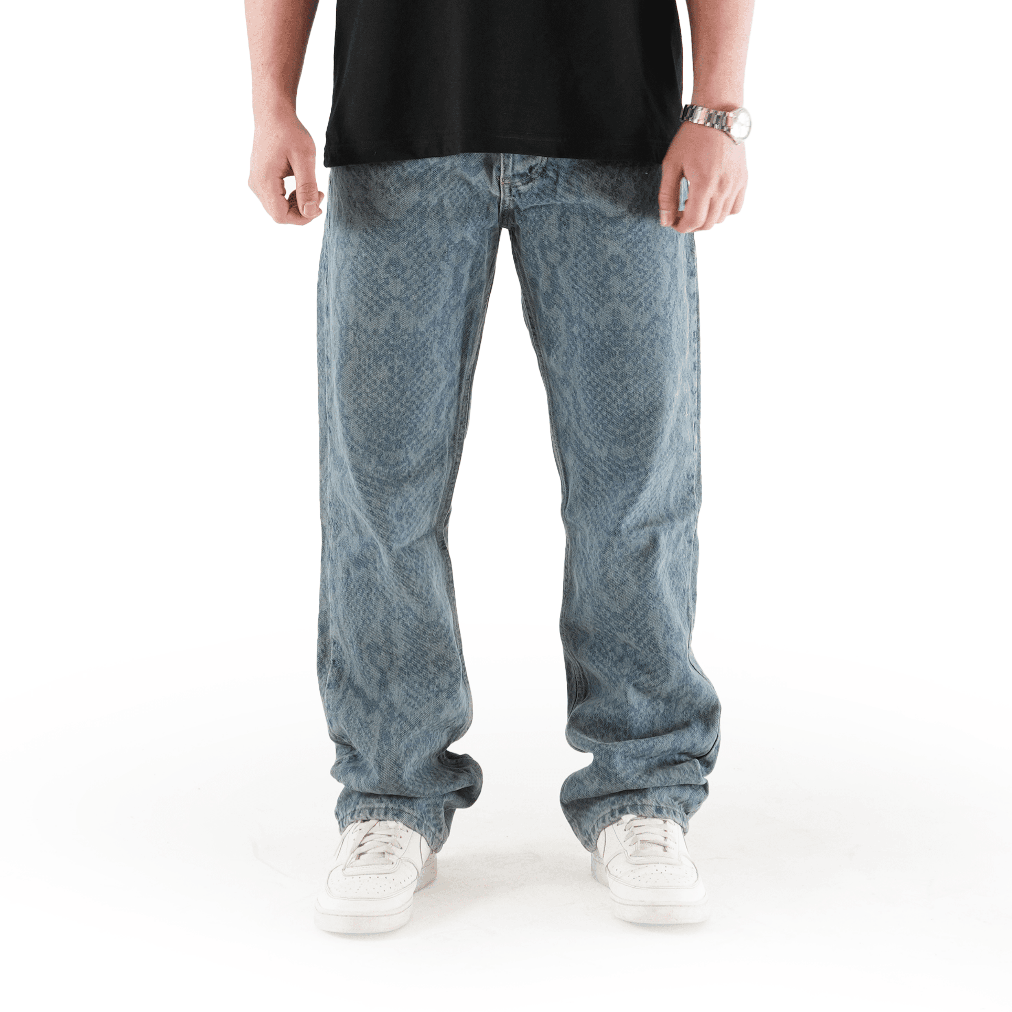 Sewn Stage x MOB Desenli Mavi Baggy Pantolon