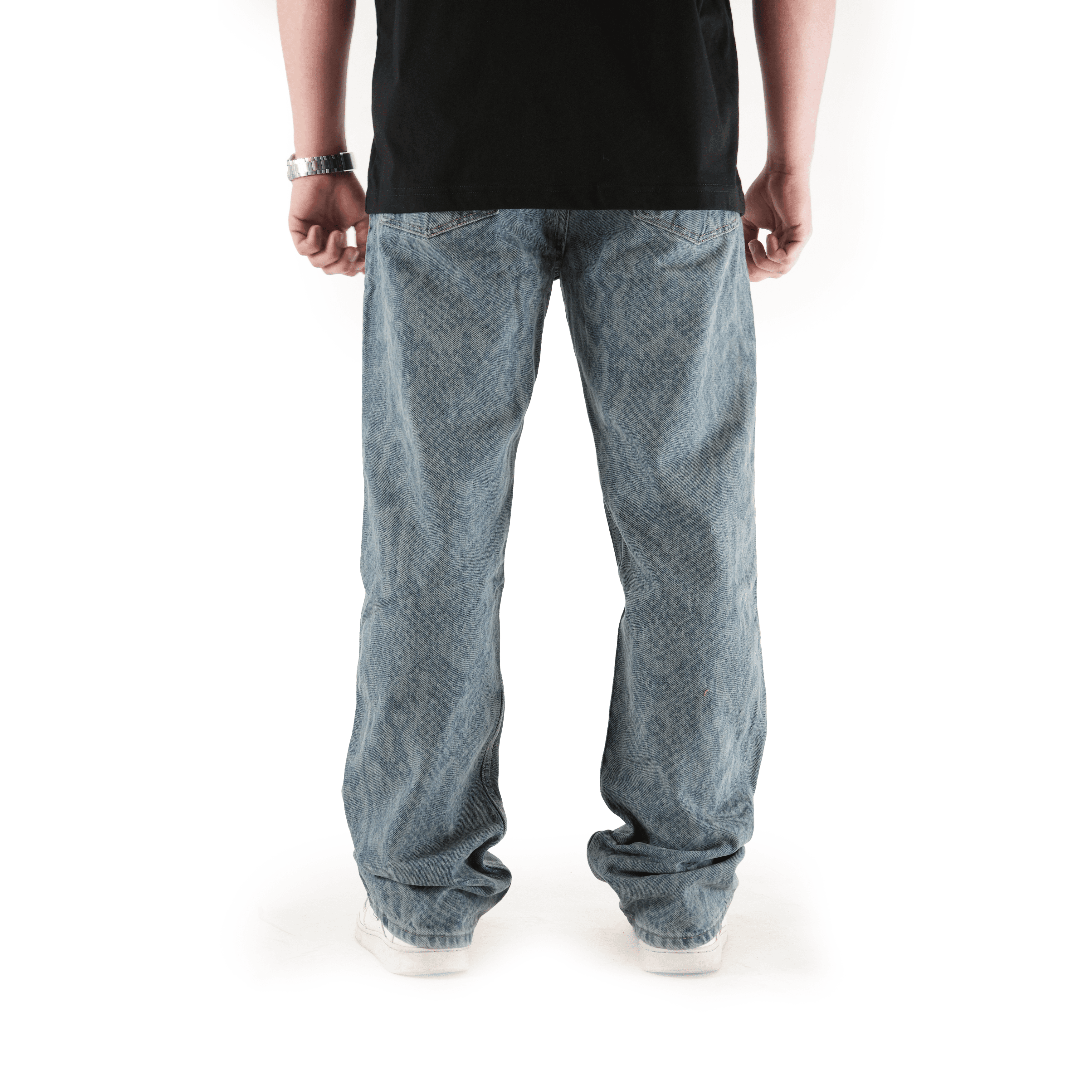 Sewn Stage x MOB Desenli Mavi Baggy Pantolon