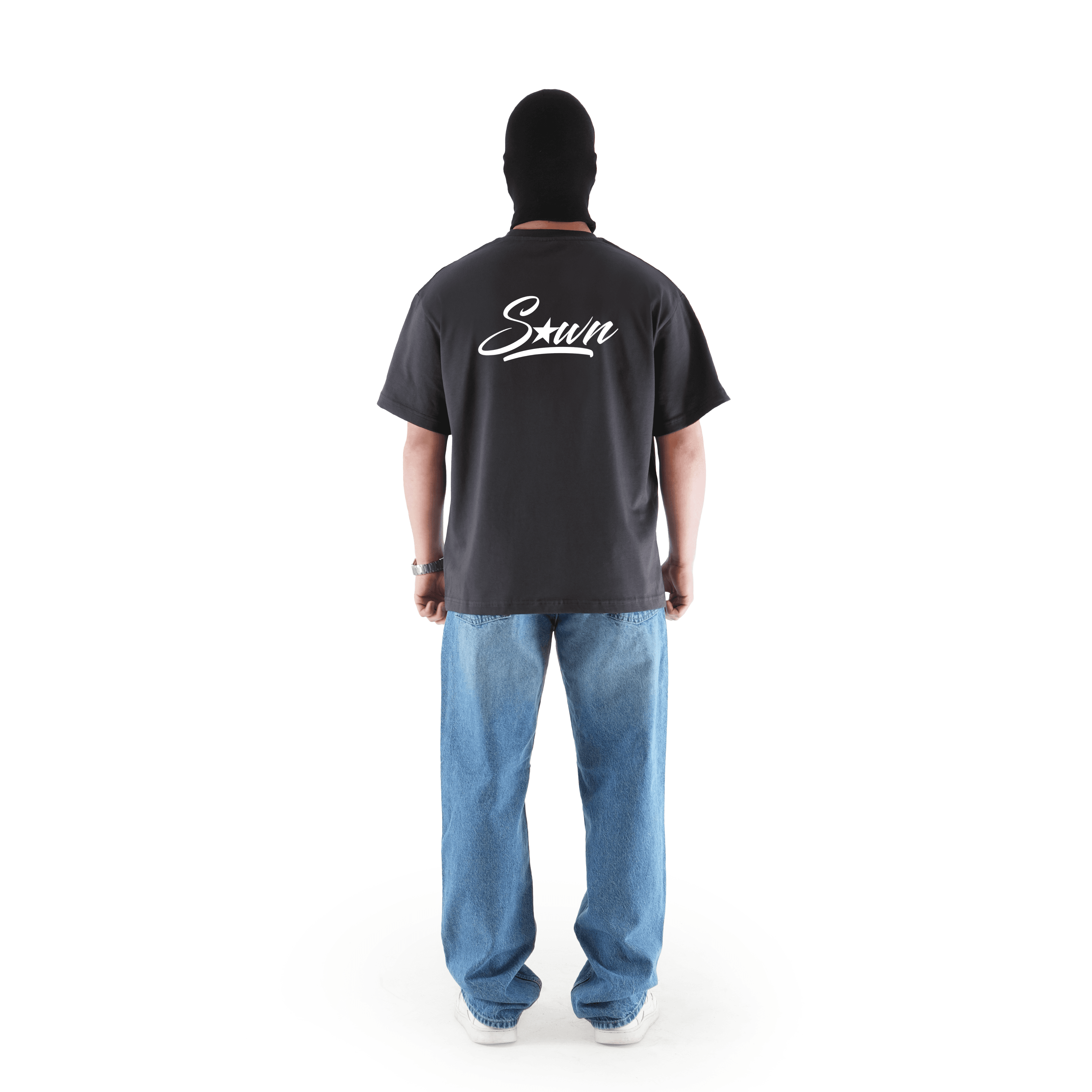 "SEWN" Sırt Baskılı Oversize Gri Tişört