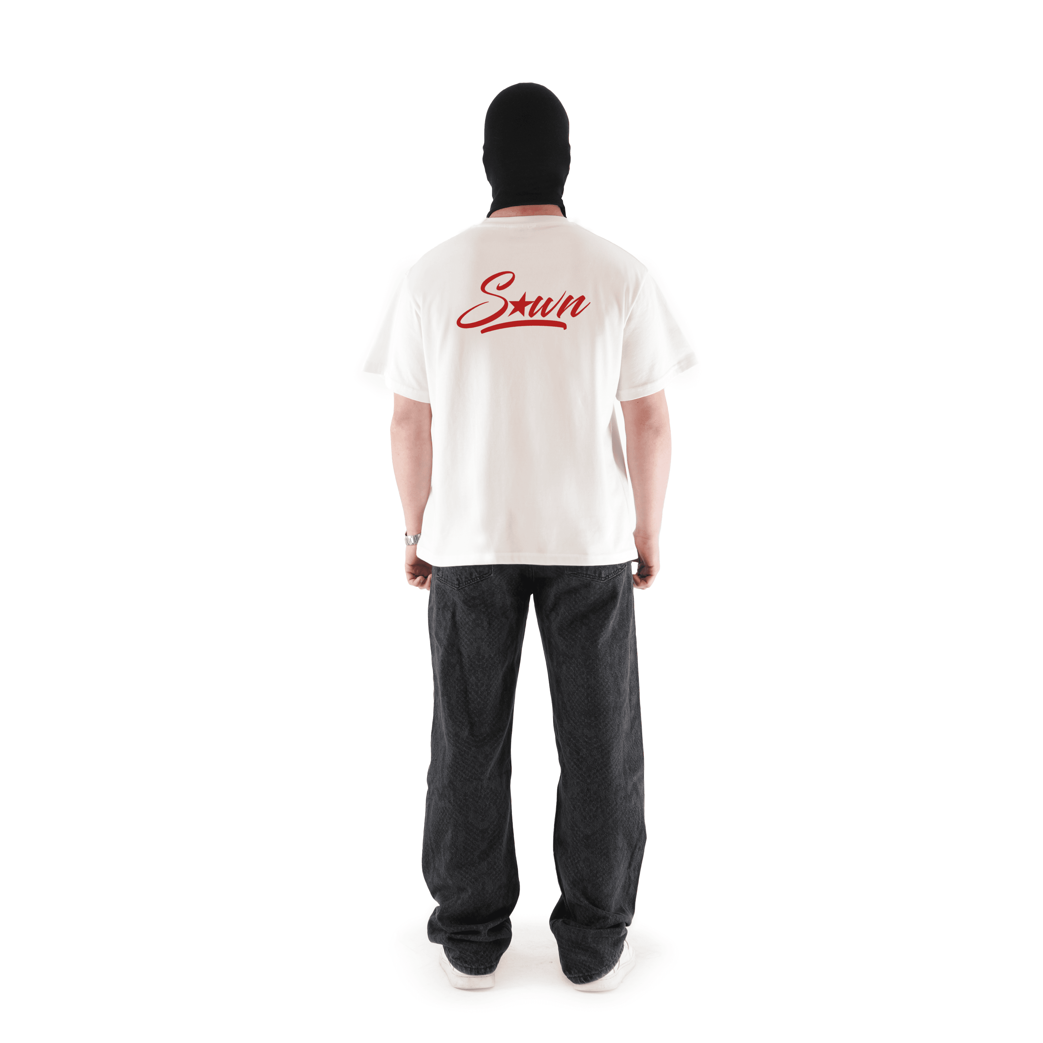 "SEWN" Sırt Baskılı Oversize Beyaz Tişört