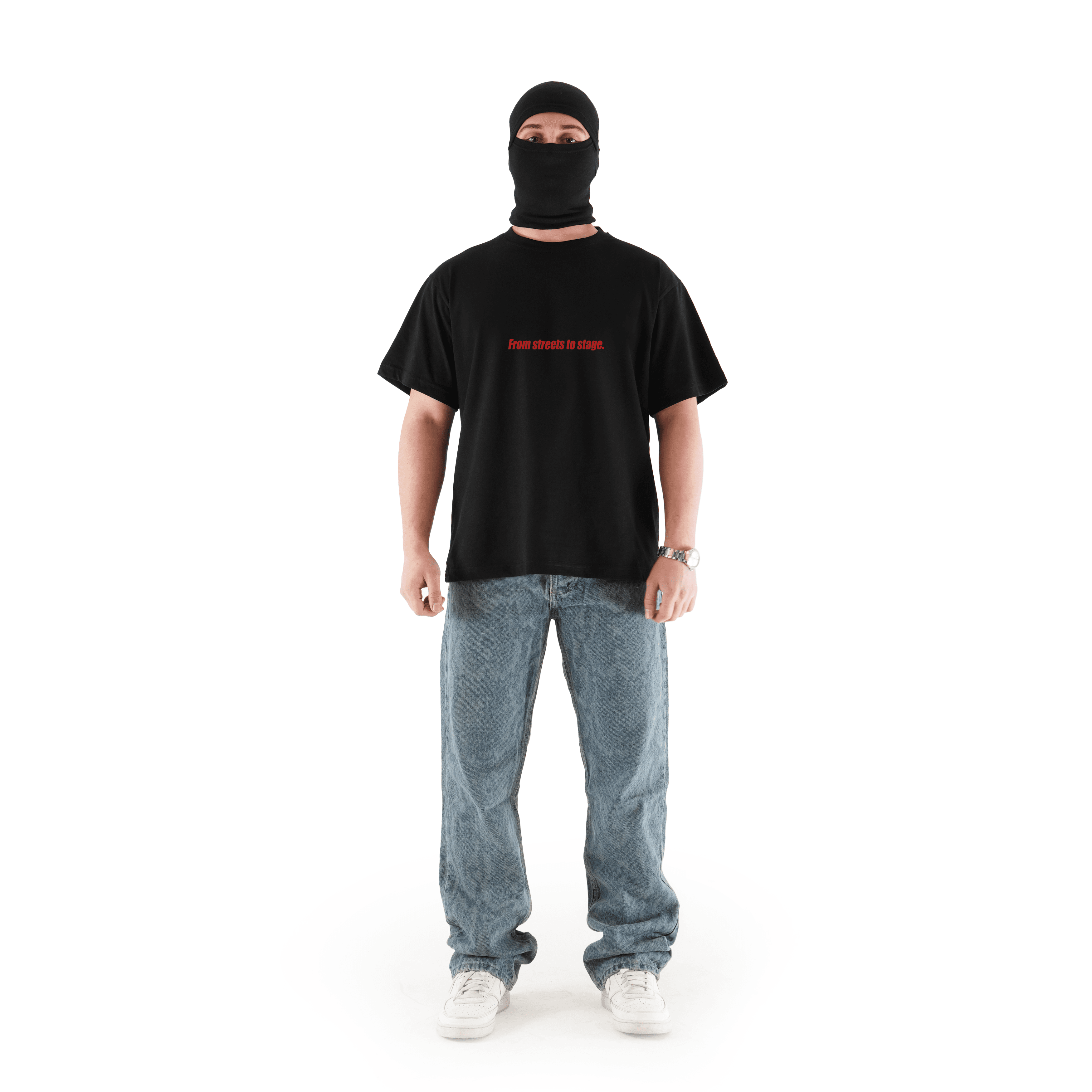 "FROM THE STREET" Orta Baskılı Oversize Siyah Tişört