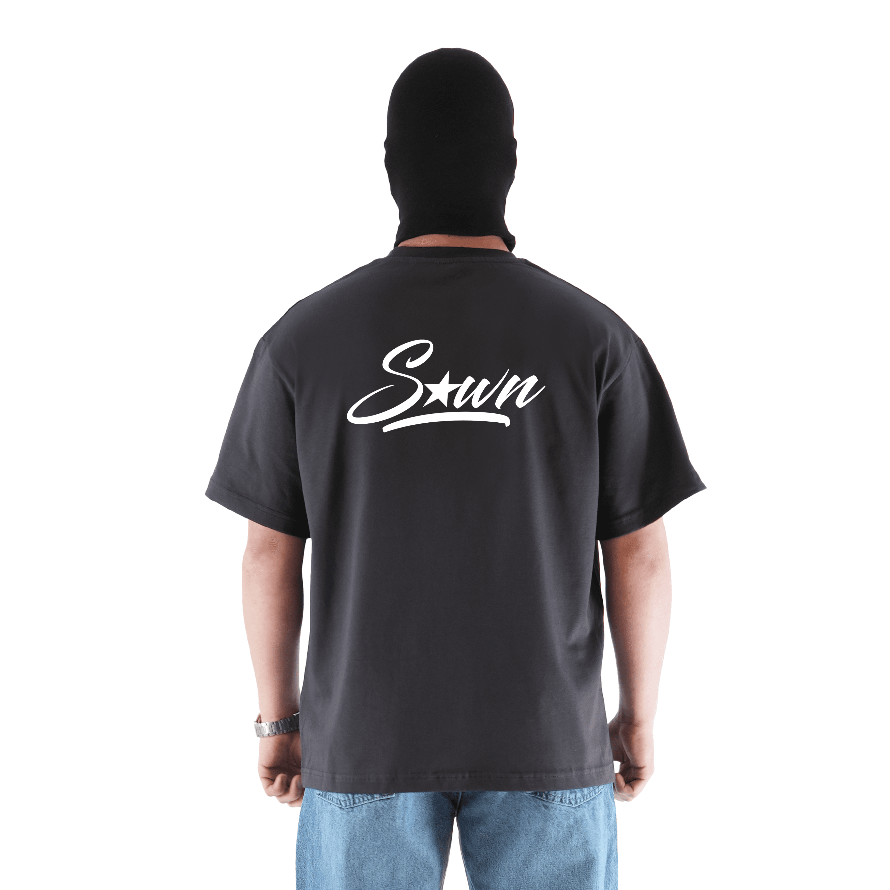 "SEWN" Sırt Baskılı Oversize Gri Tişört