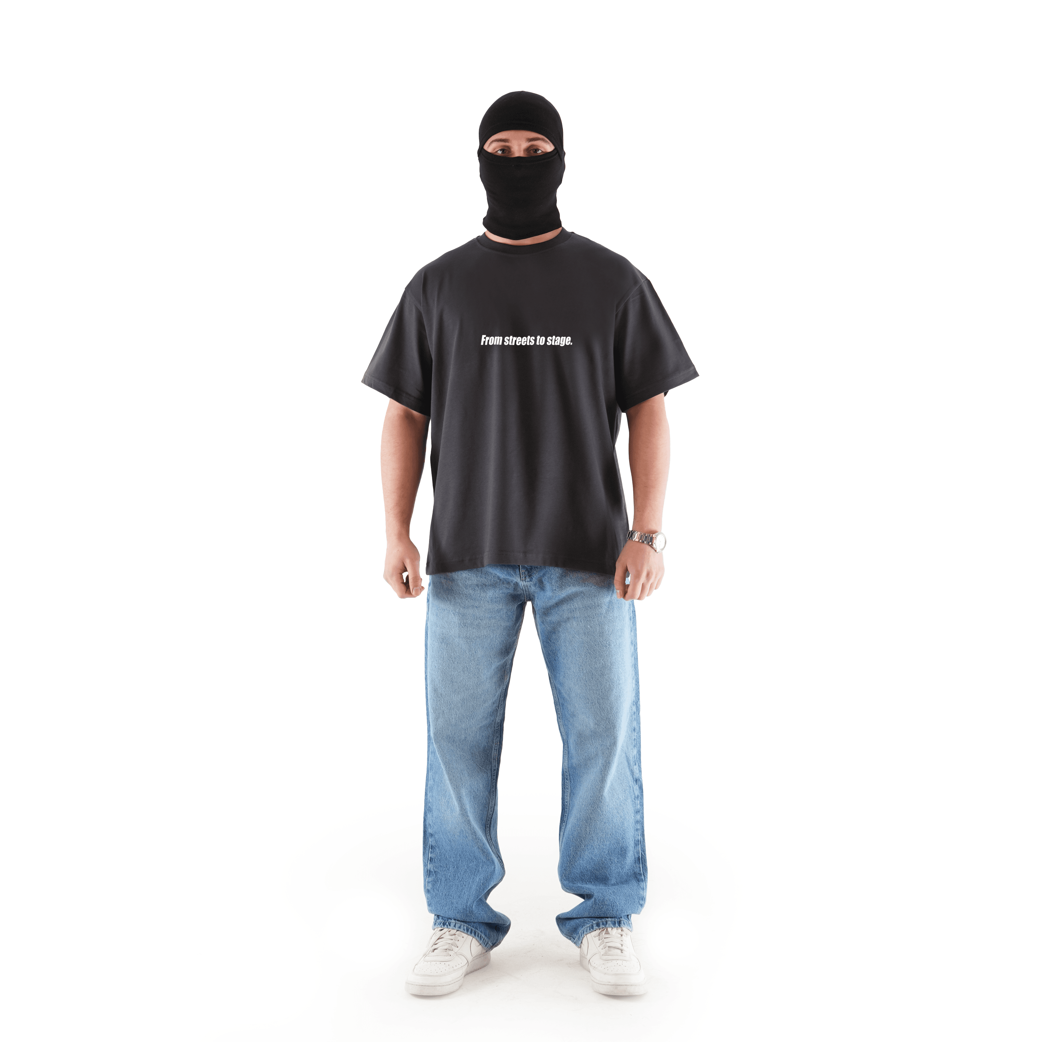 "FROM THE STREET" Orta Baskılı Oversize Gri Tişört