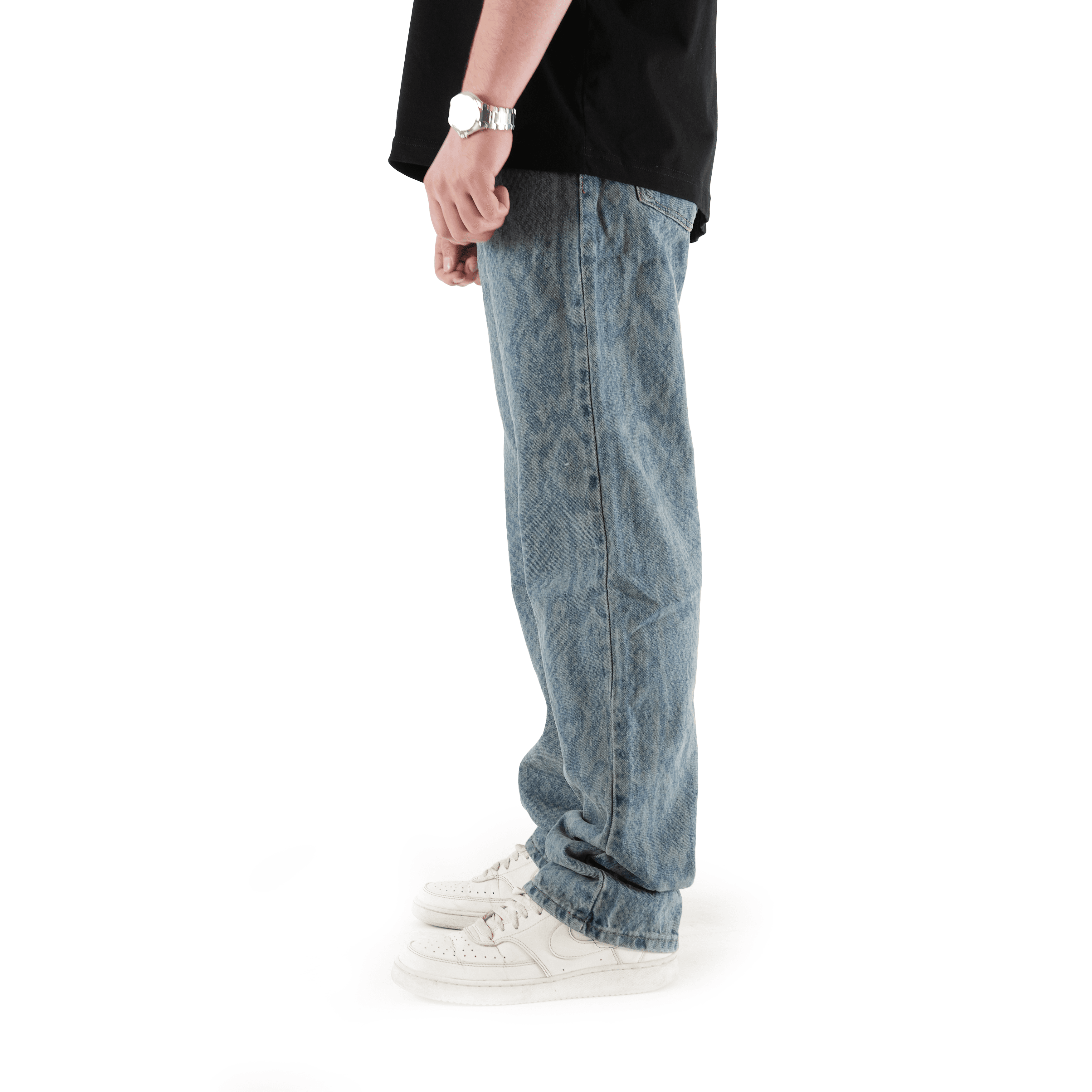 Sewn Stage x MOB Desenli Mavi Baggy Pantolon