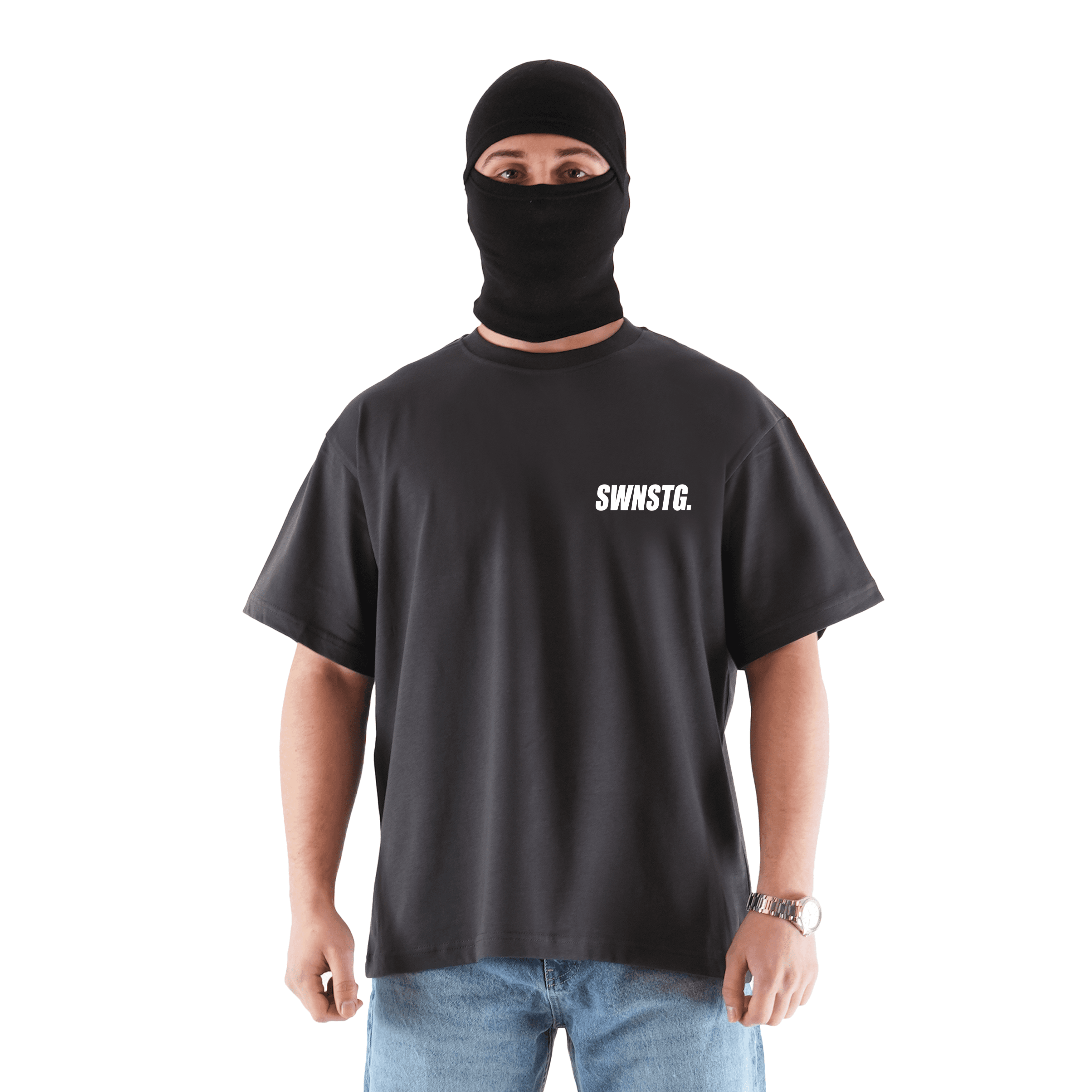 "SWNSTG" Sırt Baskılı Oversize Gri Tişört