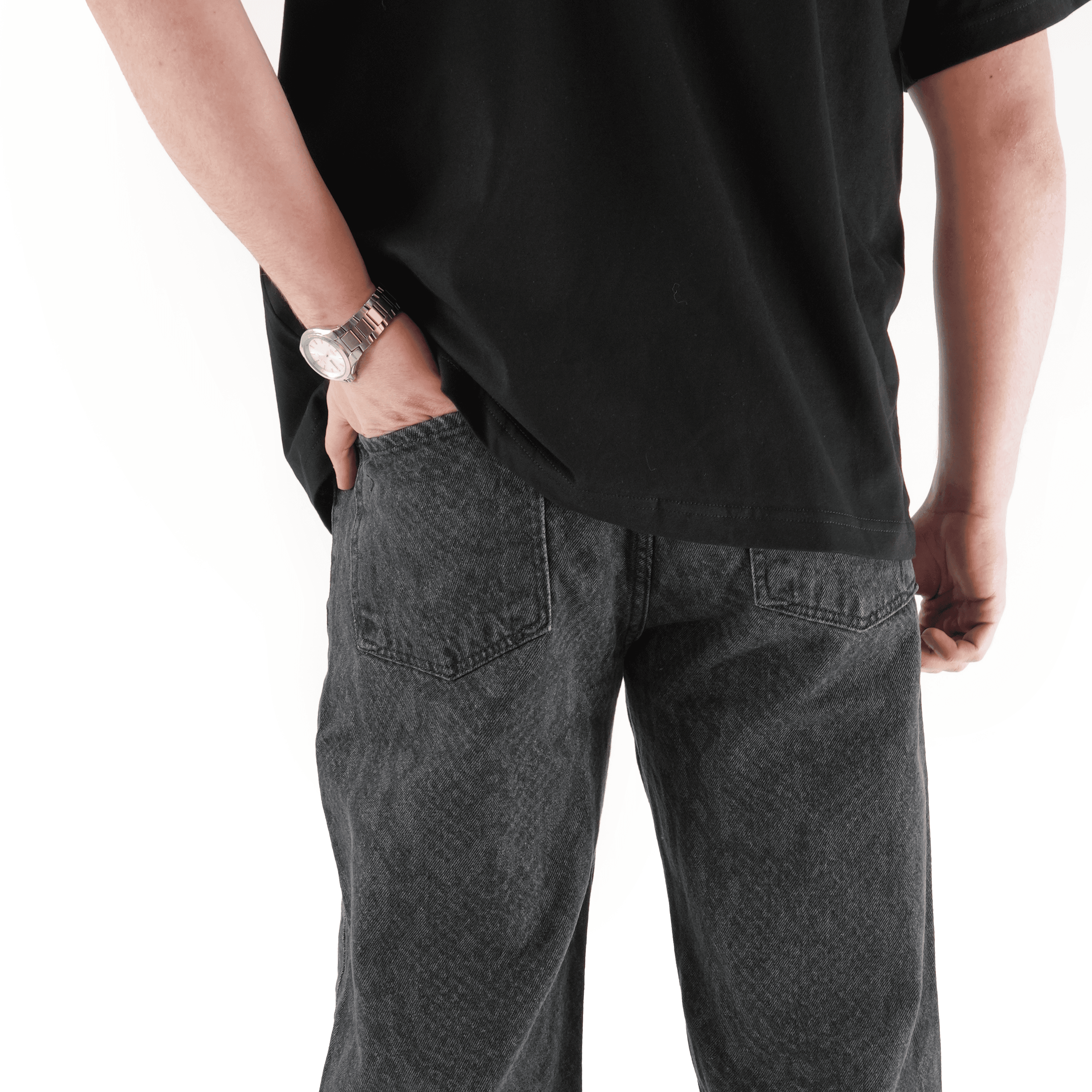 Sewn Stage x MOB Desenli Siyah Baggy Pantolon
