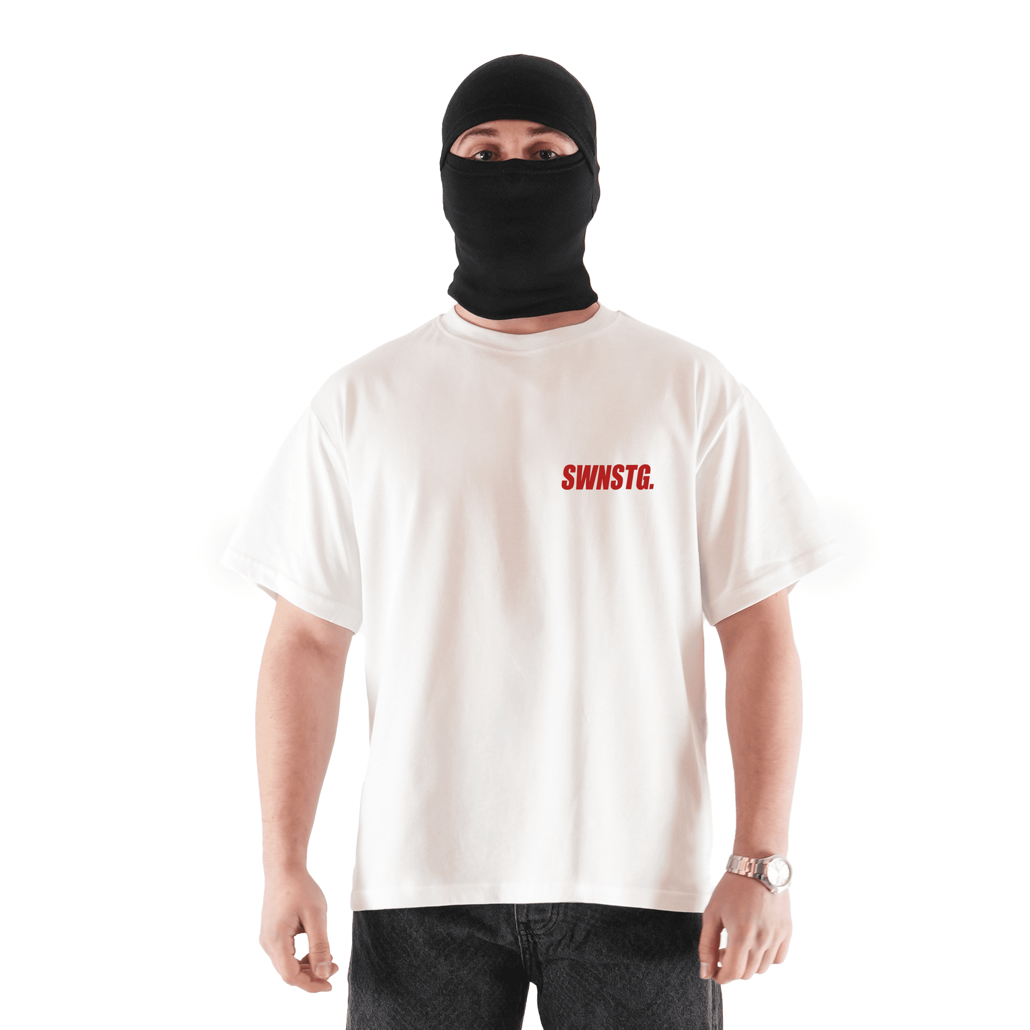 "SWNSTG" Sırt Baskılı Oversize Beyaz Tişört
