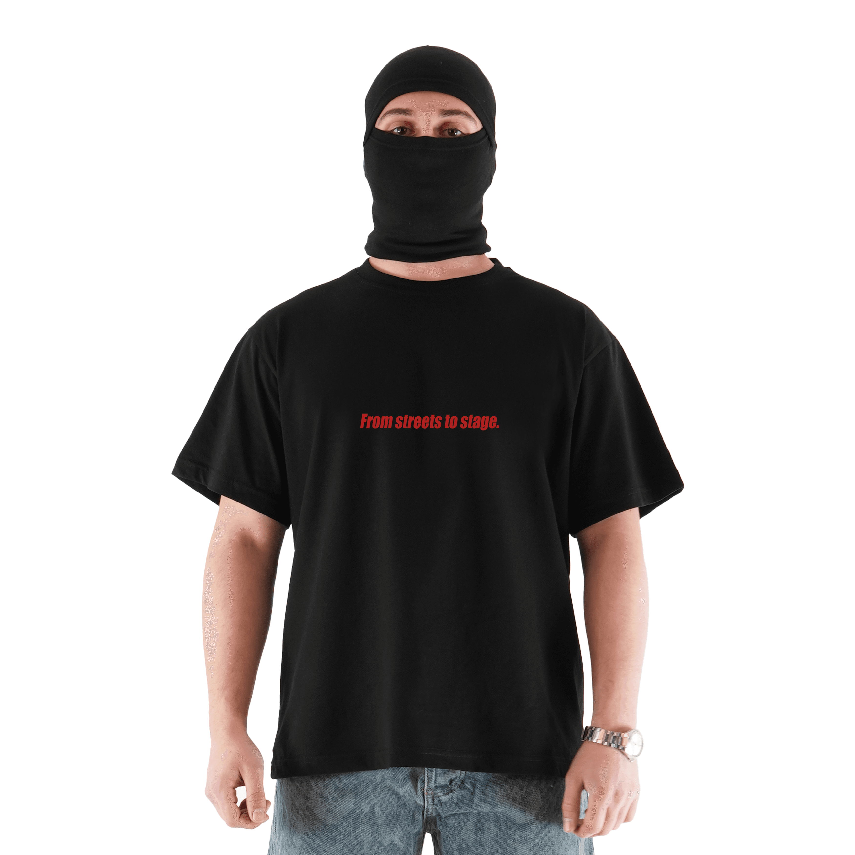 "FROM THE STREET" Orta Baskılı Oversize Siyah Tişört
