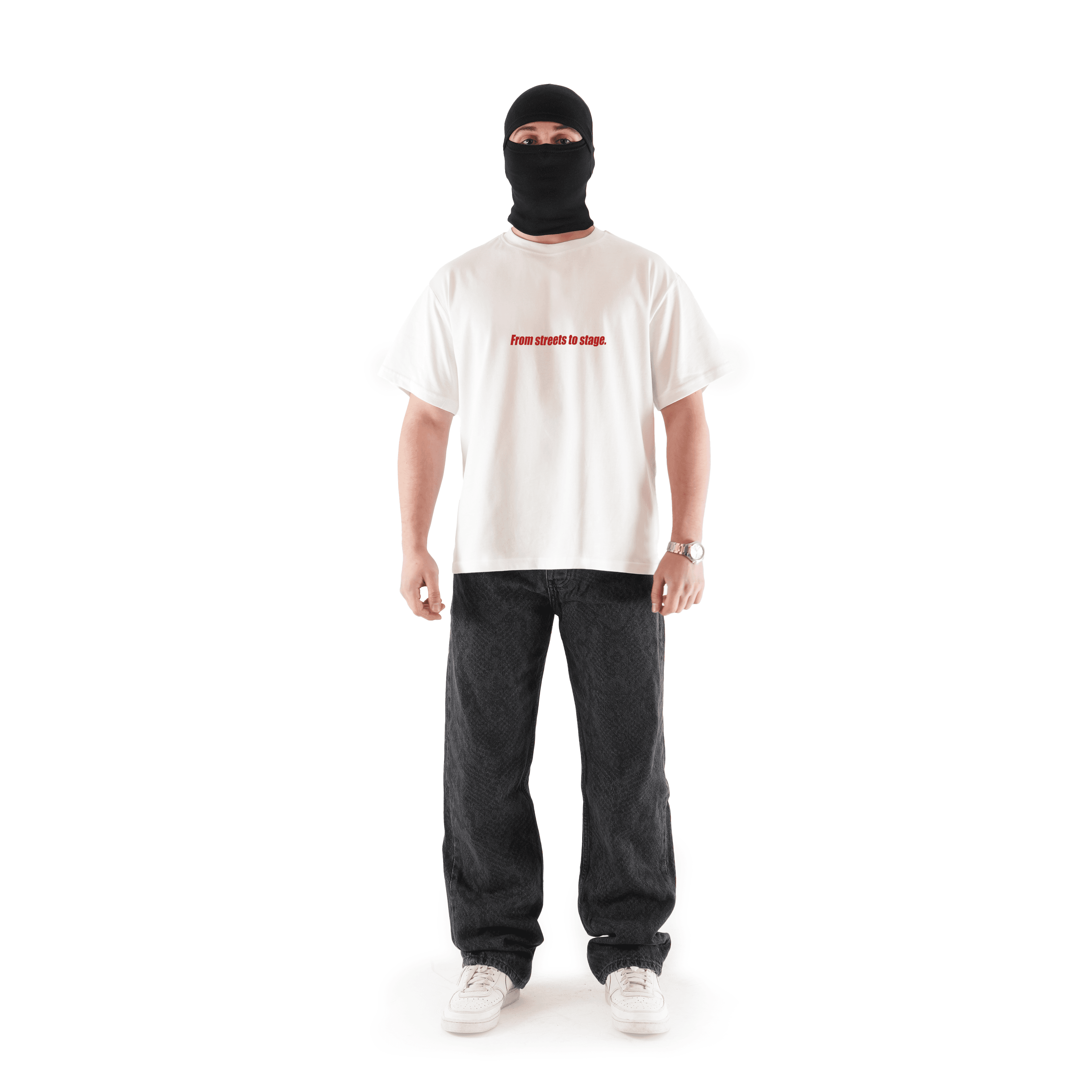 "FROM THE STREET" Orta Baskılı Oversize Beyaz Tişört