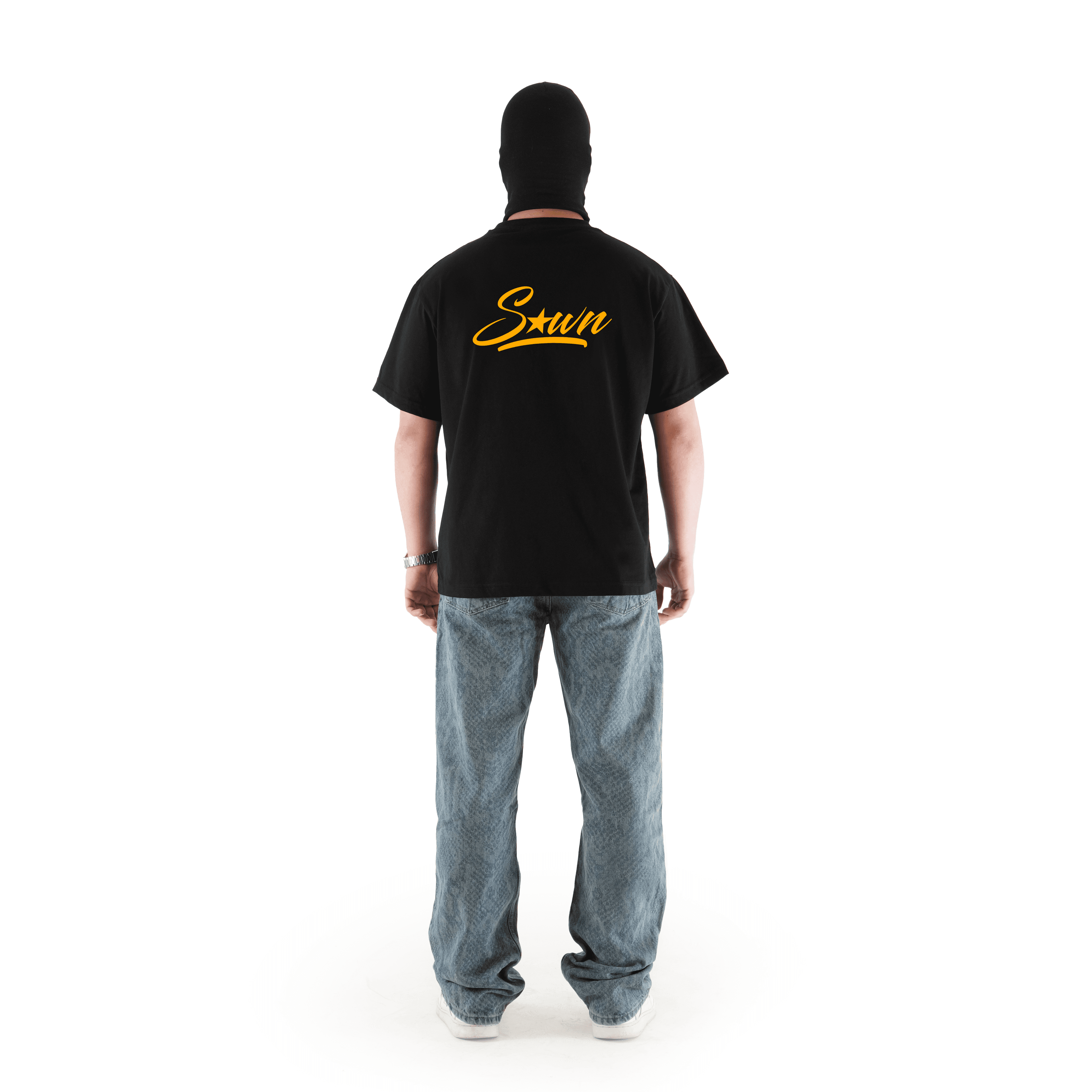 "SEWN" Sırt Baskılı Oversize Siyah Tişört