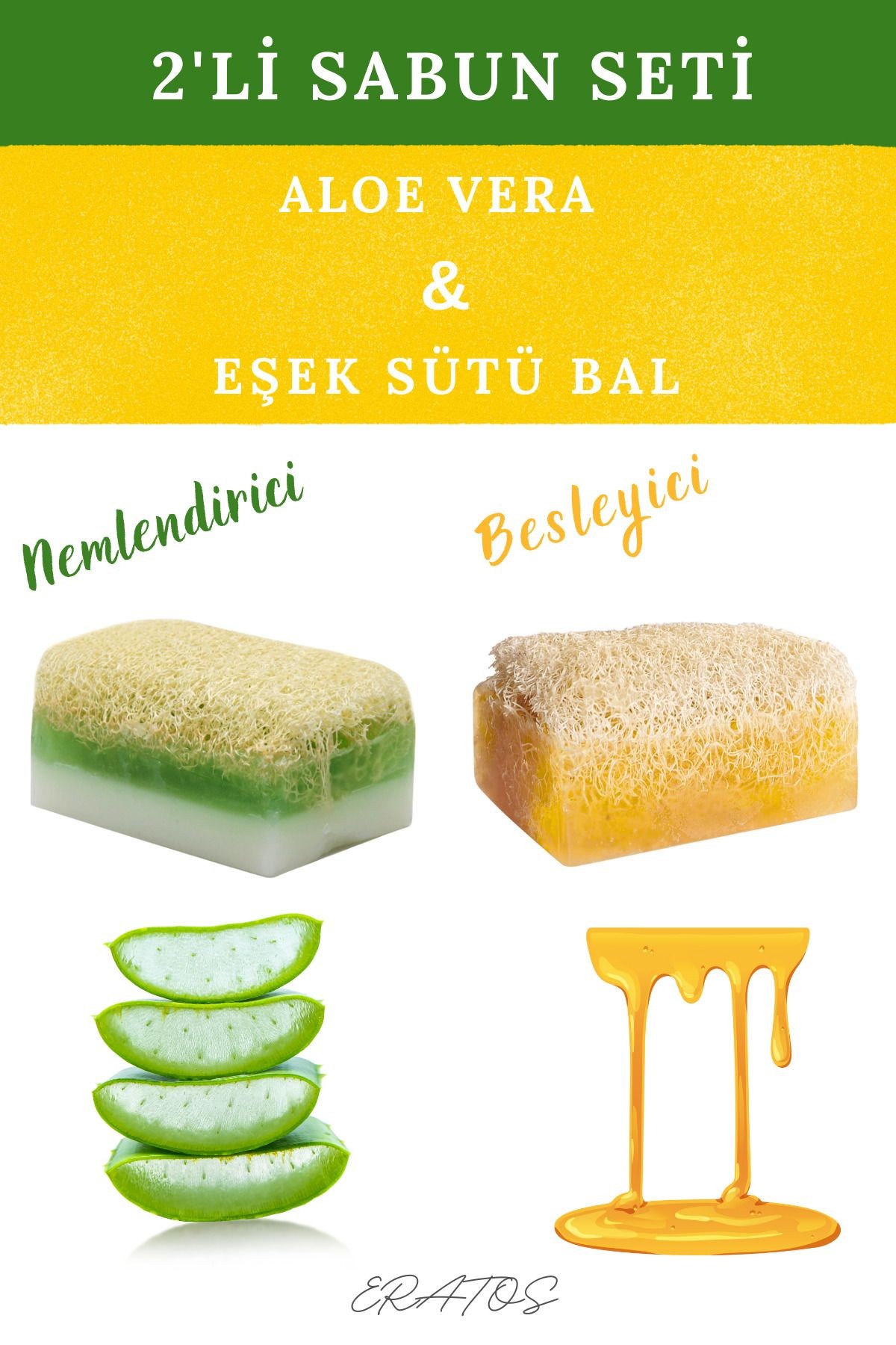 Doğal Bakım Sabun Seti - Kabak Lifli Aloe Vera & Eşek Sütü Ballı
