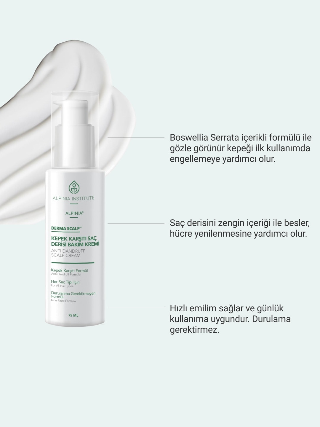 Kepek karşıtı saç derisi bakım kremi, saç derisini zengin içeriği ile besler, hücre yenilenmesine yardımcı olur.