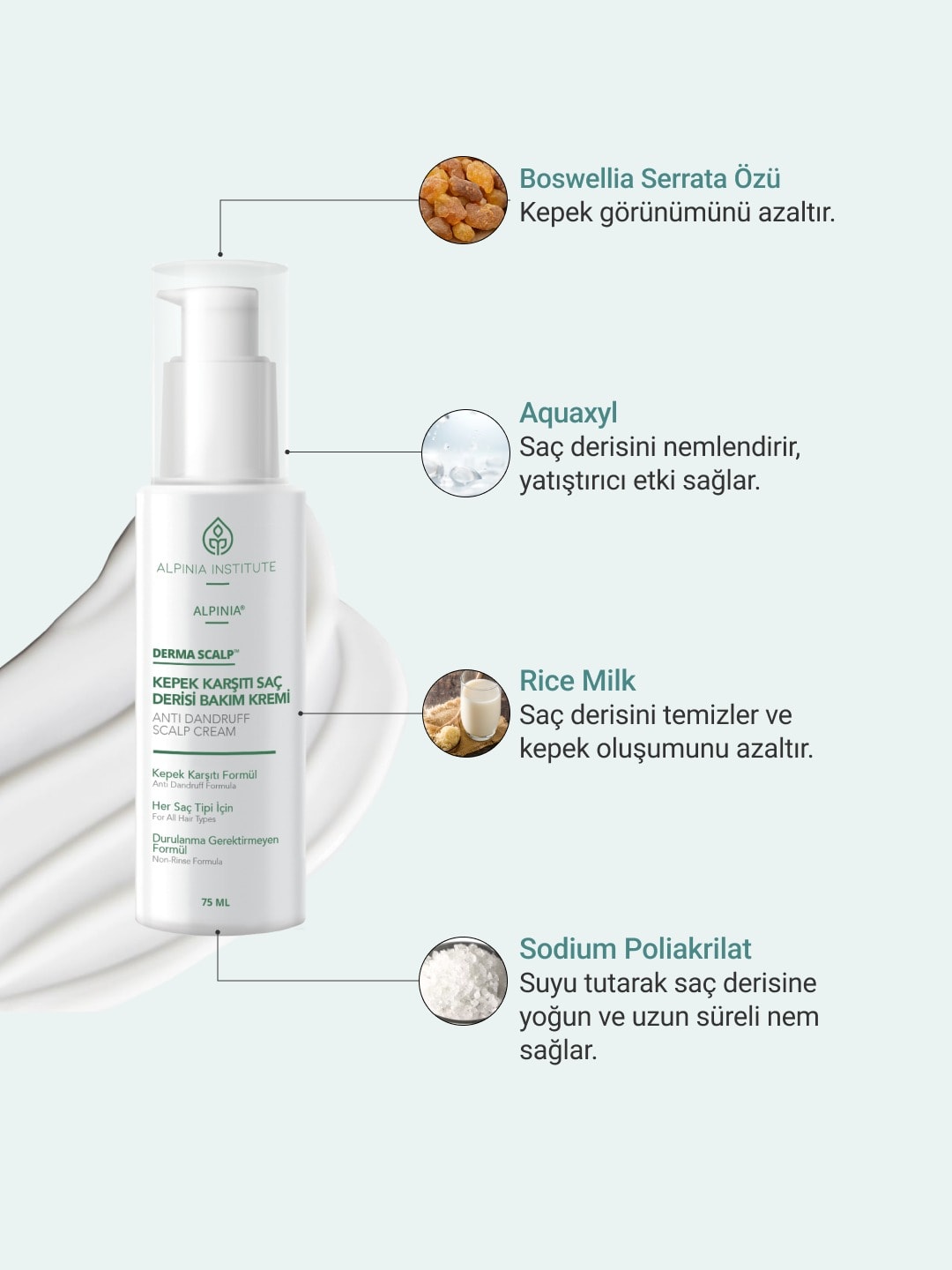 Kepek karşıtı saç derisi bakım kremi, saç derisini zengin içeriği ile besler, hücre yenilenmesine yardımcı olur.