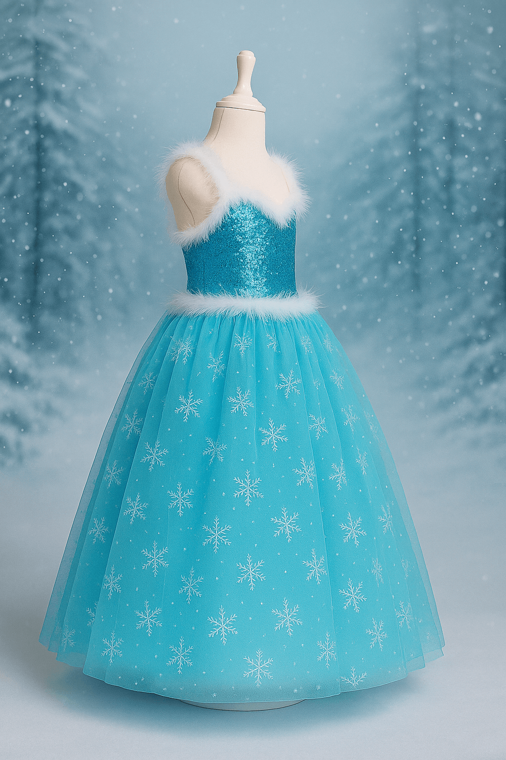 Karlar Ülkesi Frozen Elsa Askılı Kostüm Mavi Kız Çocuk Tarlatanlı Pulpayet Elbise