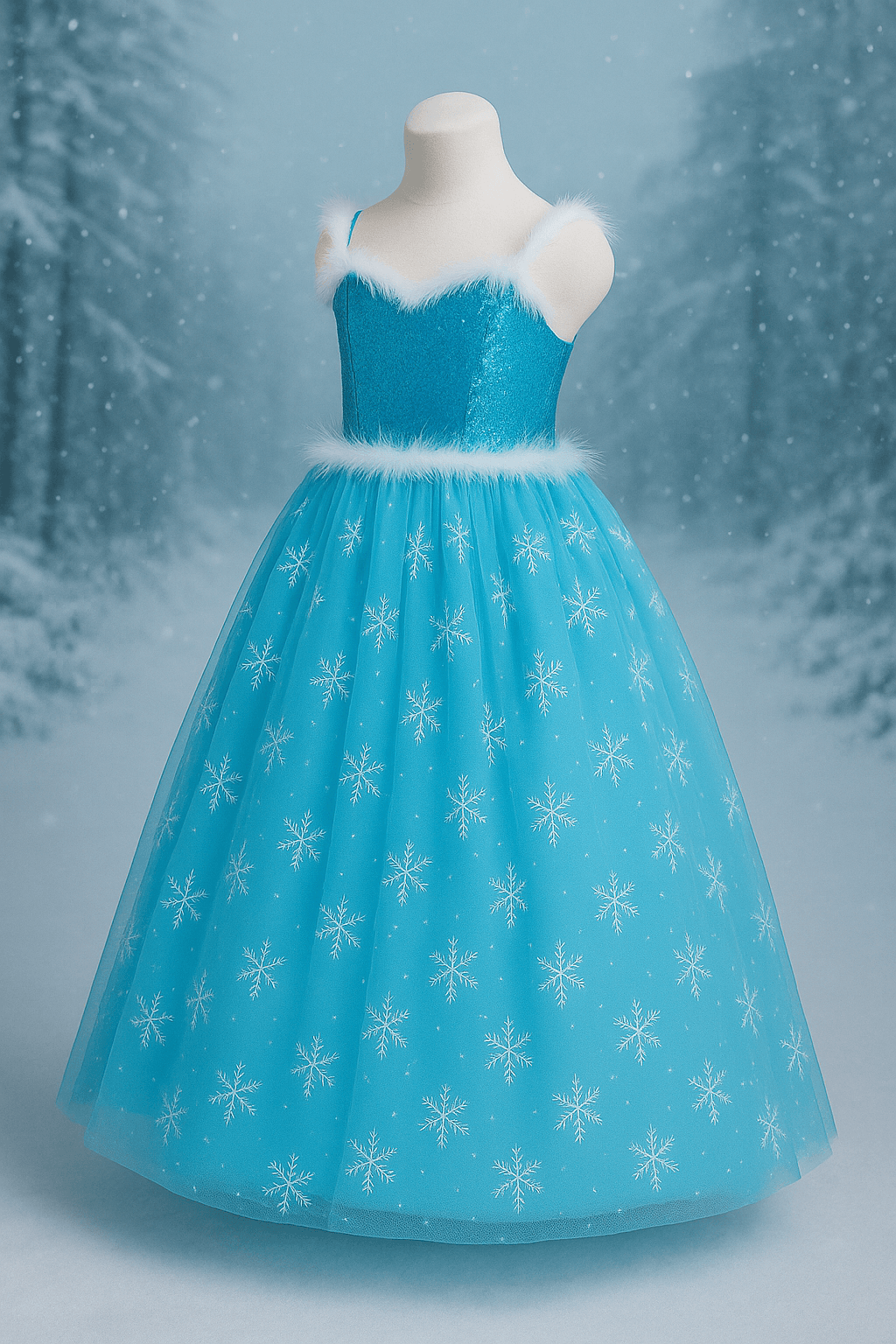 Karlar Ülkesi Frozen Elsa Askılı Kostüm Mavi Kız Çocuk Tarlatanlı Pulpayet Elbise