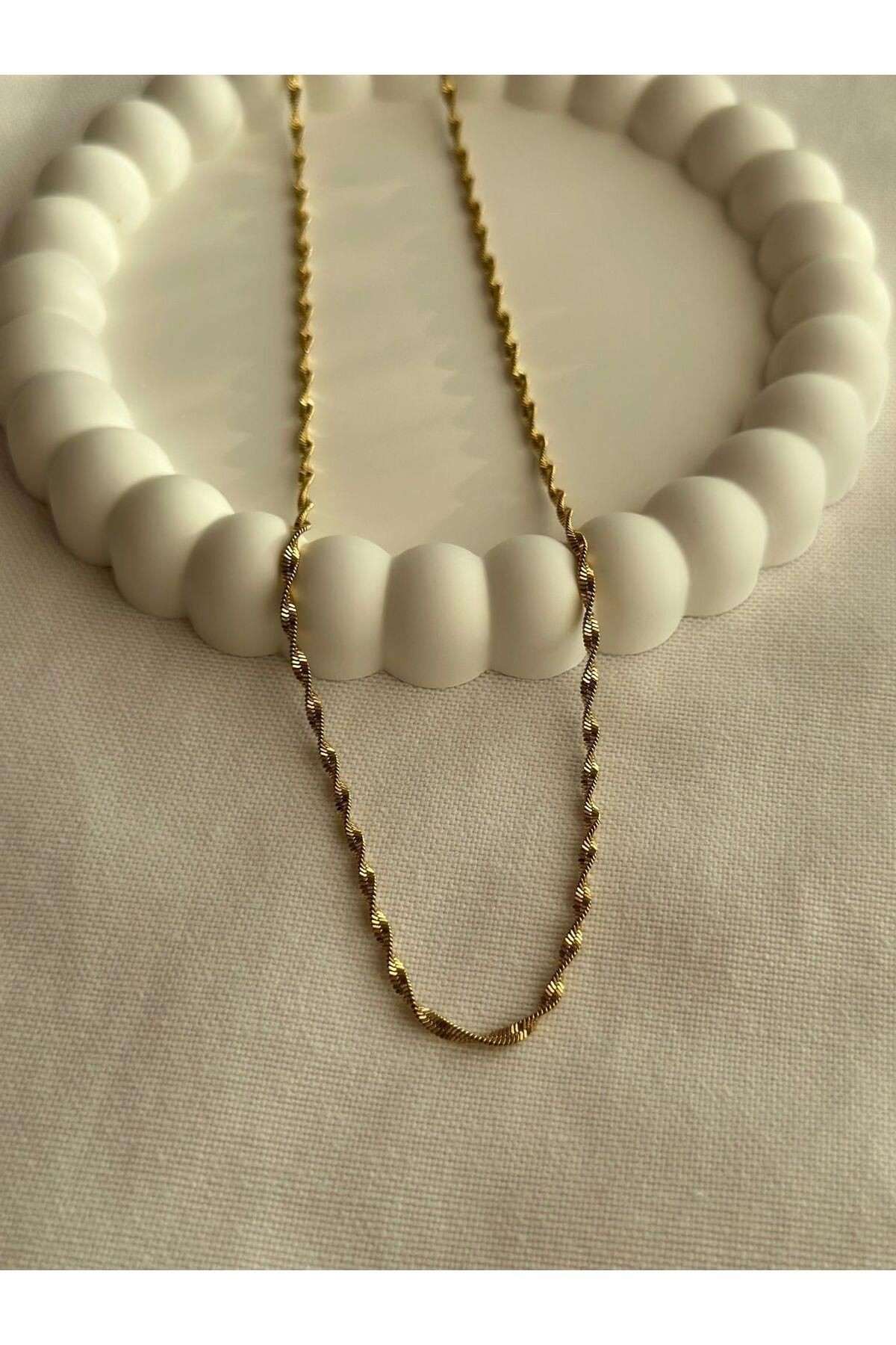 Gold Burgulu Model ÇELİK Kararmayan 60cm Kolye