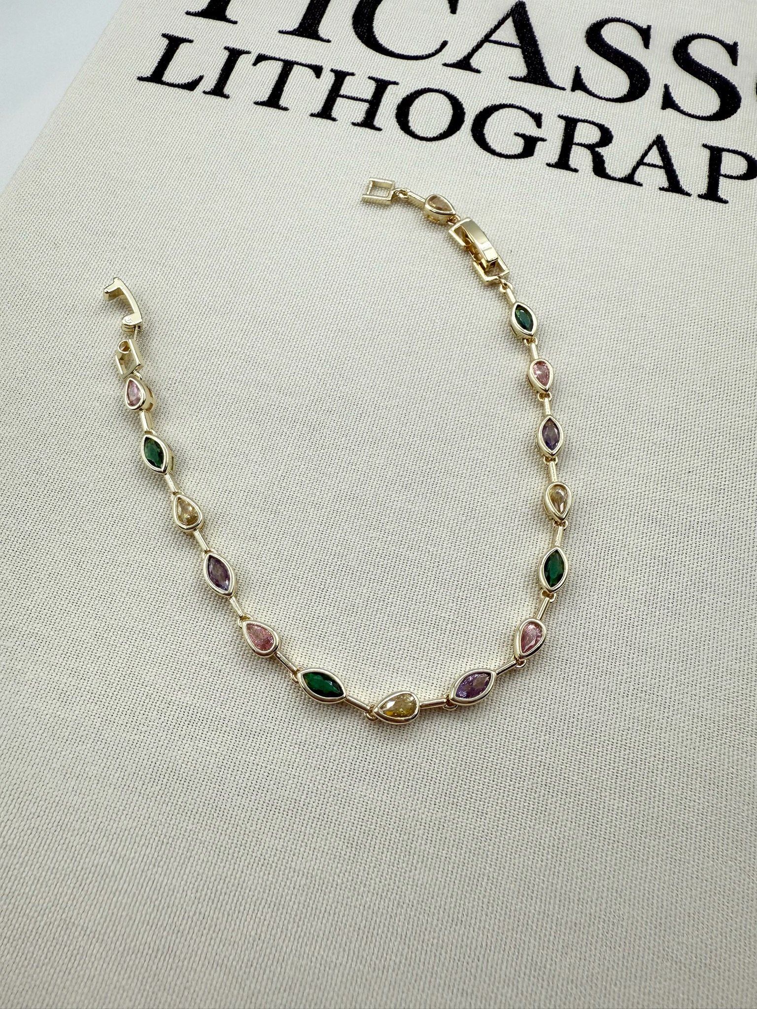 Gold Mini Damla Renkli Zirkon Taş Bileklik