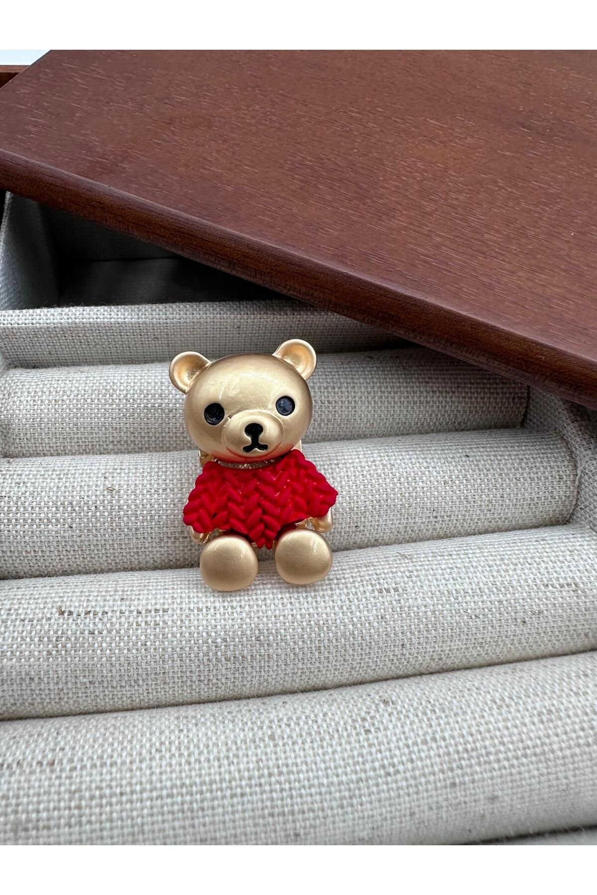Gold Teddy Ayıcık Detaylı Broş