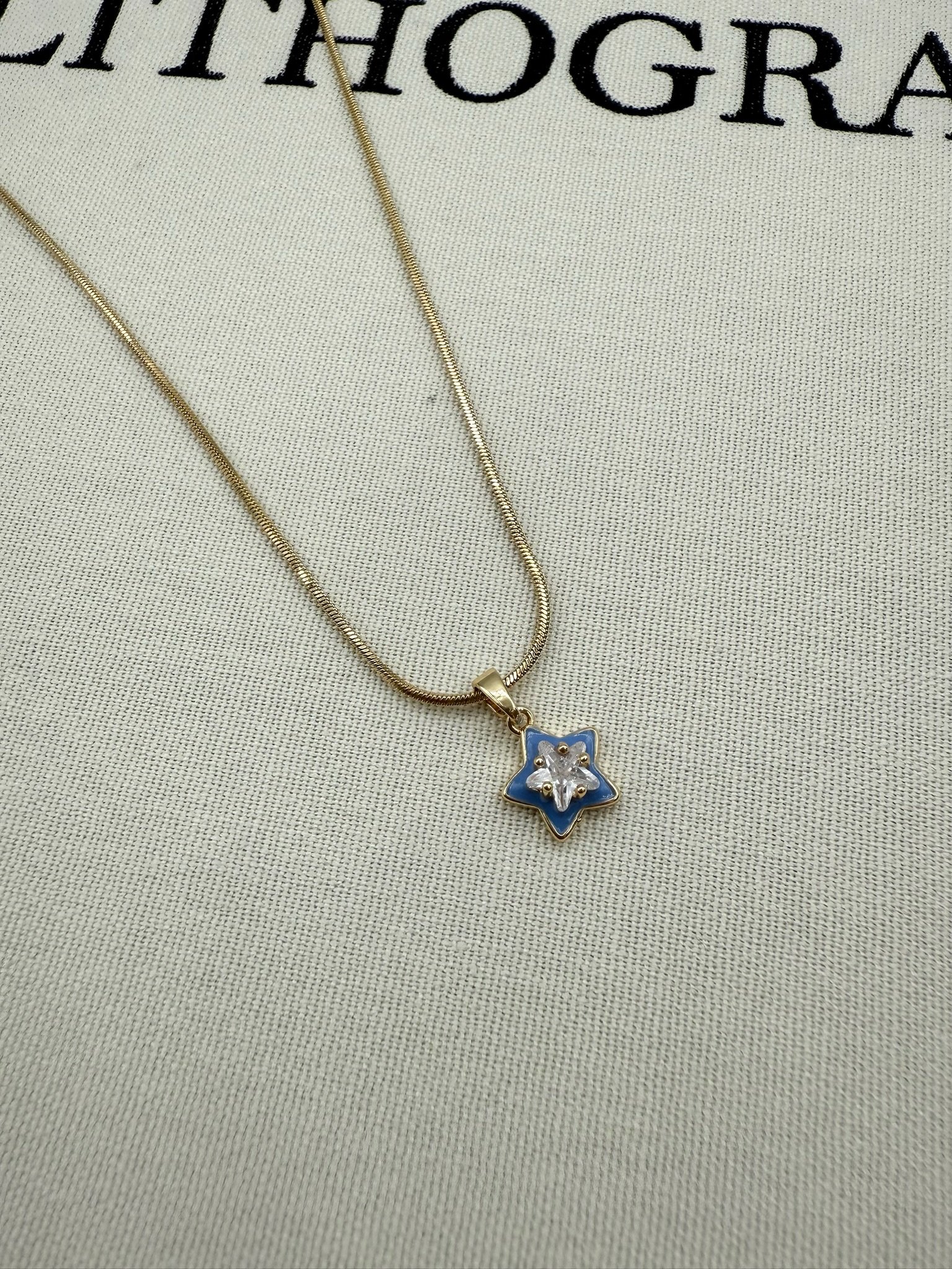 Gold Mavi Mineli Yıldız Figür Kolye