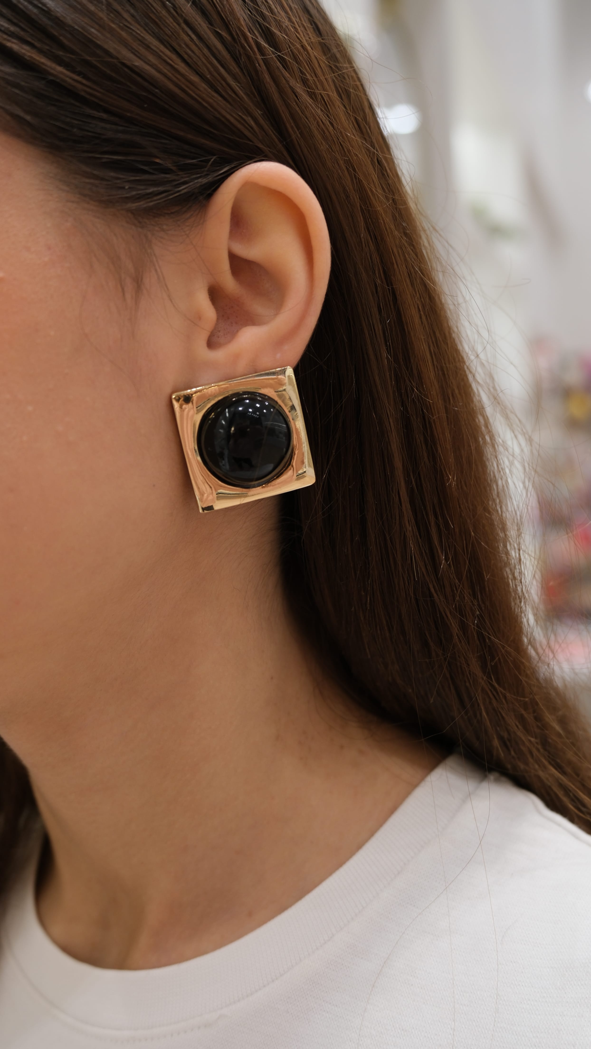 Gold Kare Plaka Vintage Küpe