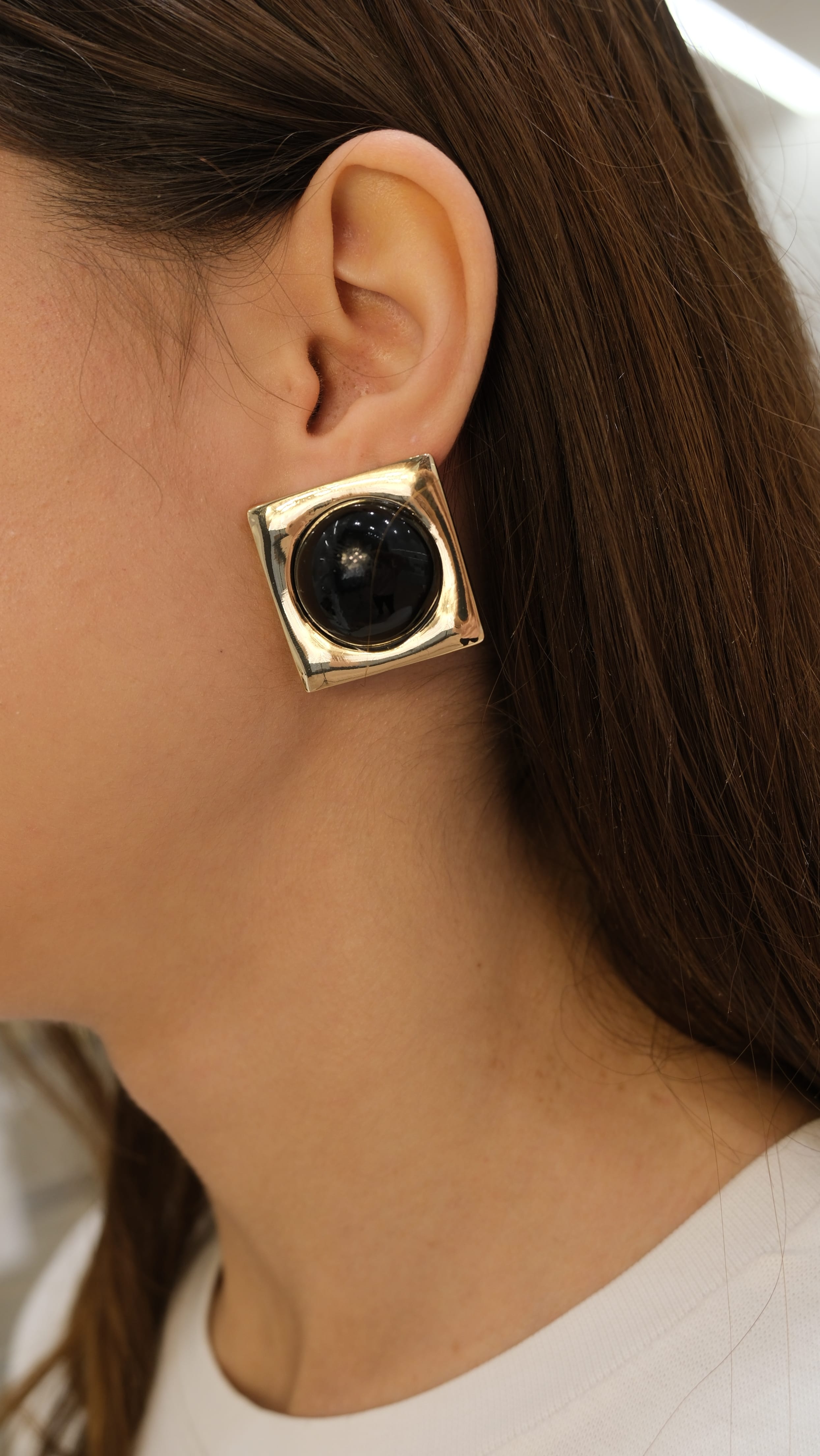 Gold Kare Plaka Vintage Küpe