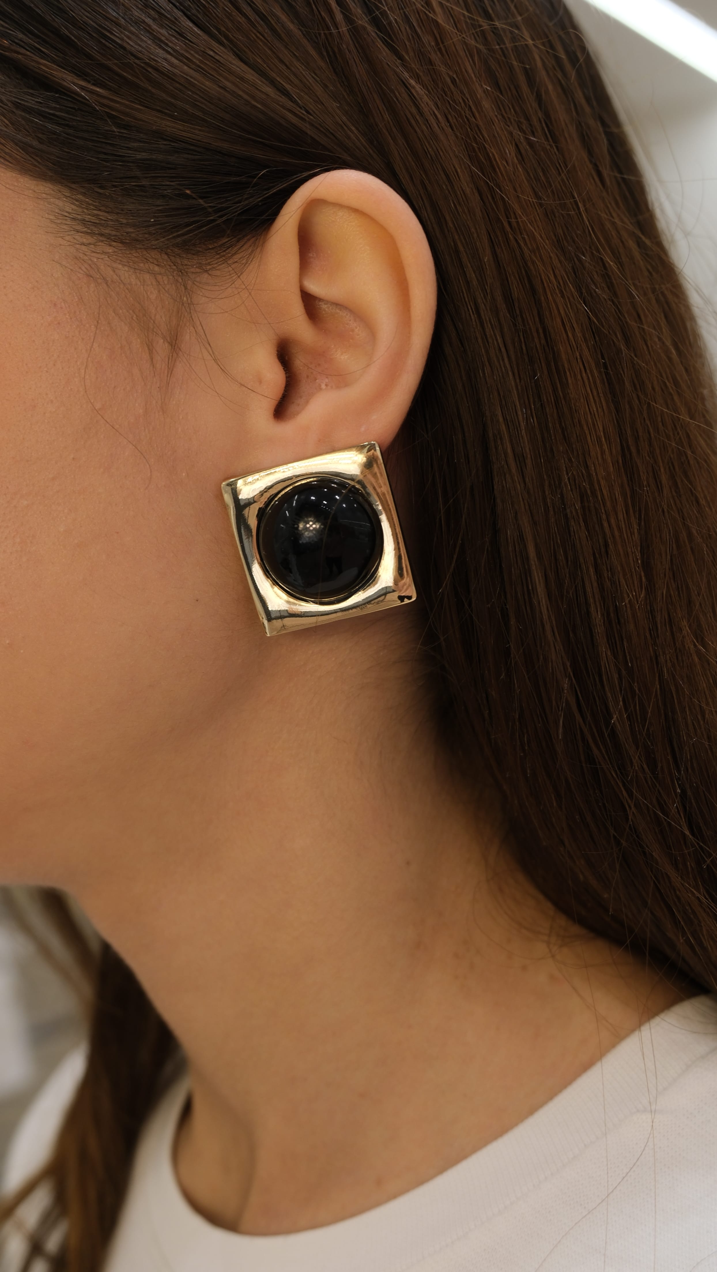 Gold Kare Plaka Vintage Küpe