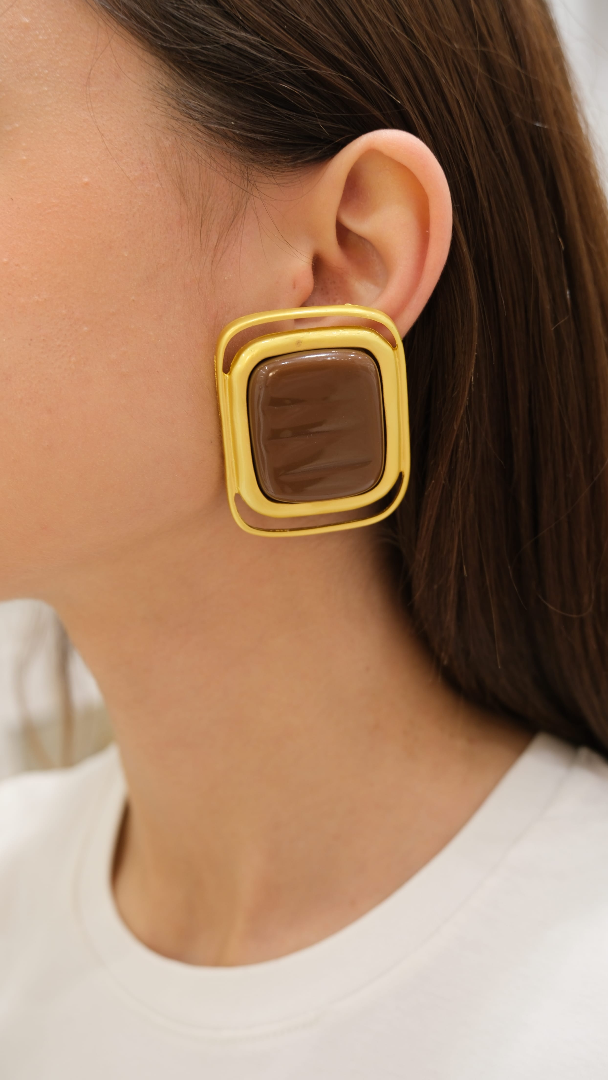 Mat Gold Plaka Renk Detay Vintage Küpe