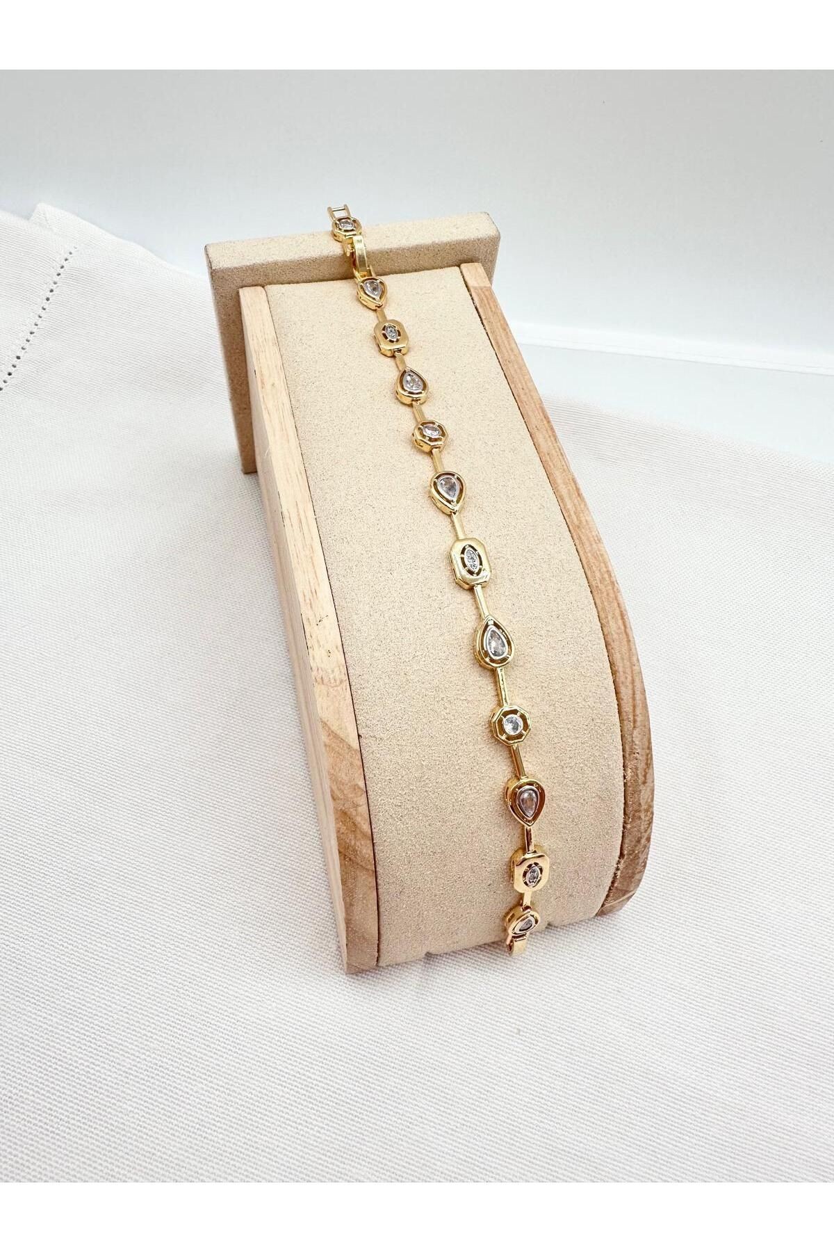Gold Geometrik Desen 14k Kaplama Bileklik