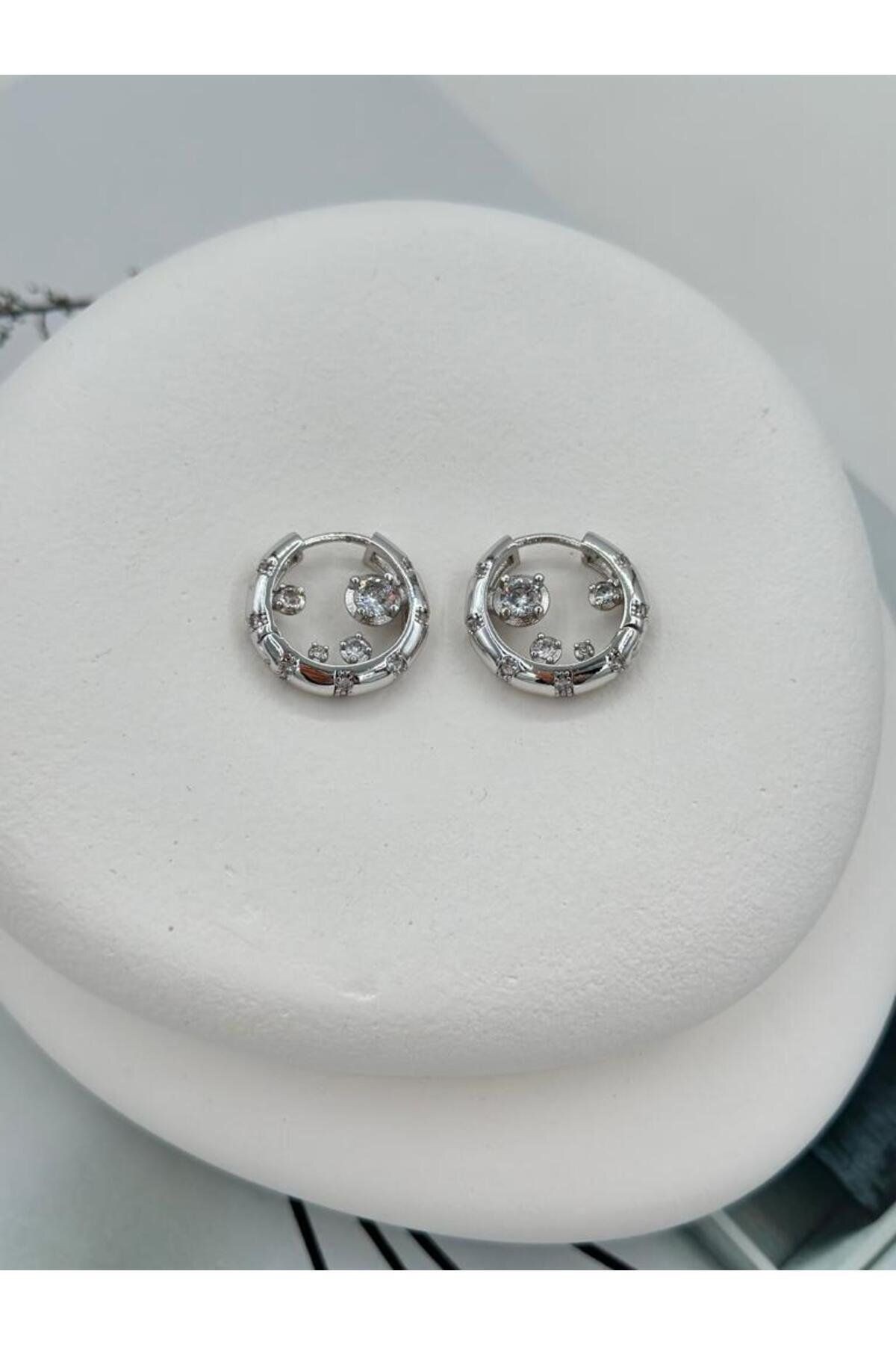Gold ve Silver Özel Seri Zirkon Taş Detaylı Tasarım Midi Halka Küpe