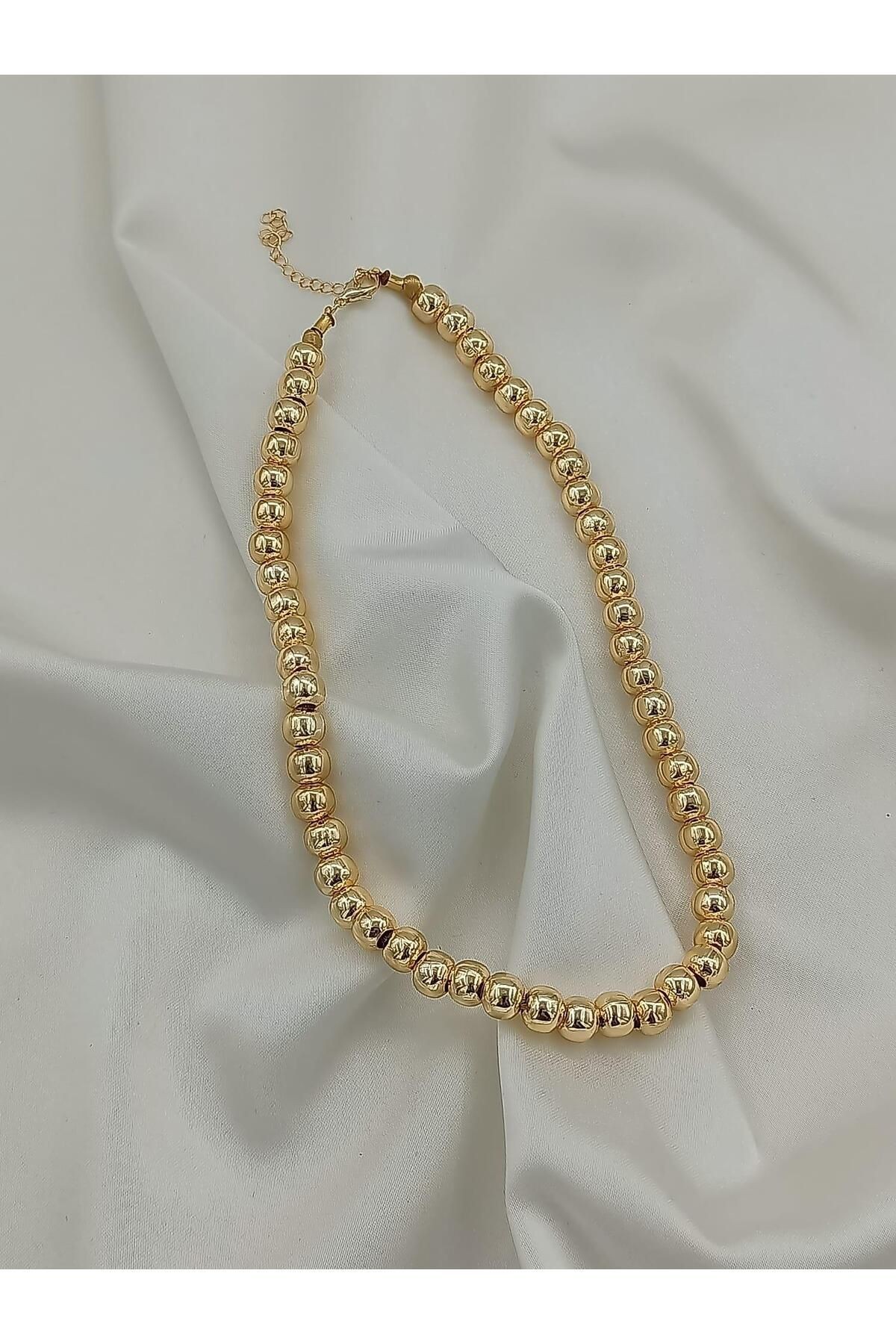 Gold FULL Topcuk Detaylı Pirinç Kaplama Kolye