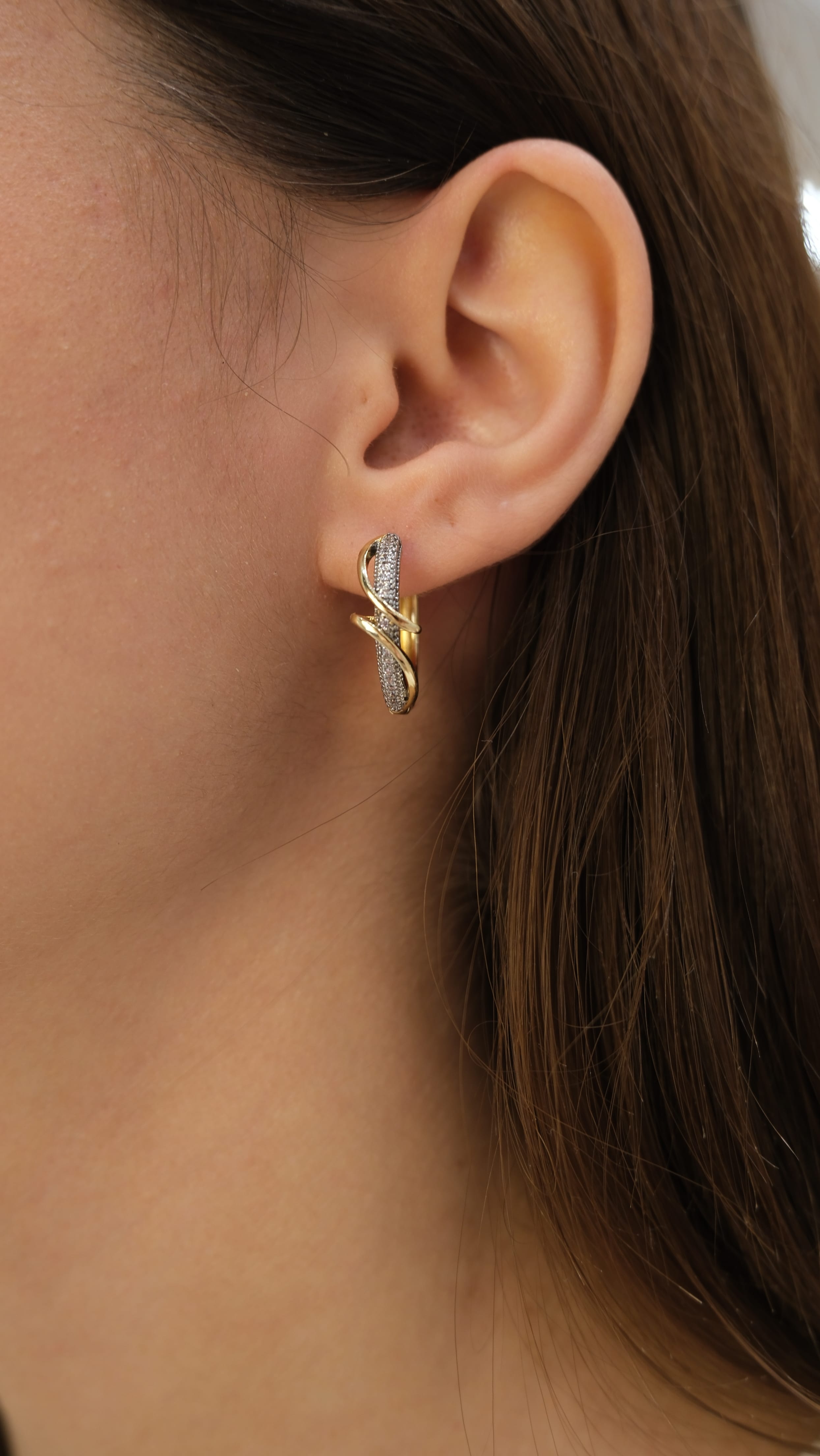 Gold Zirkon Taş Çizgi Tasarım Halka Küpe