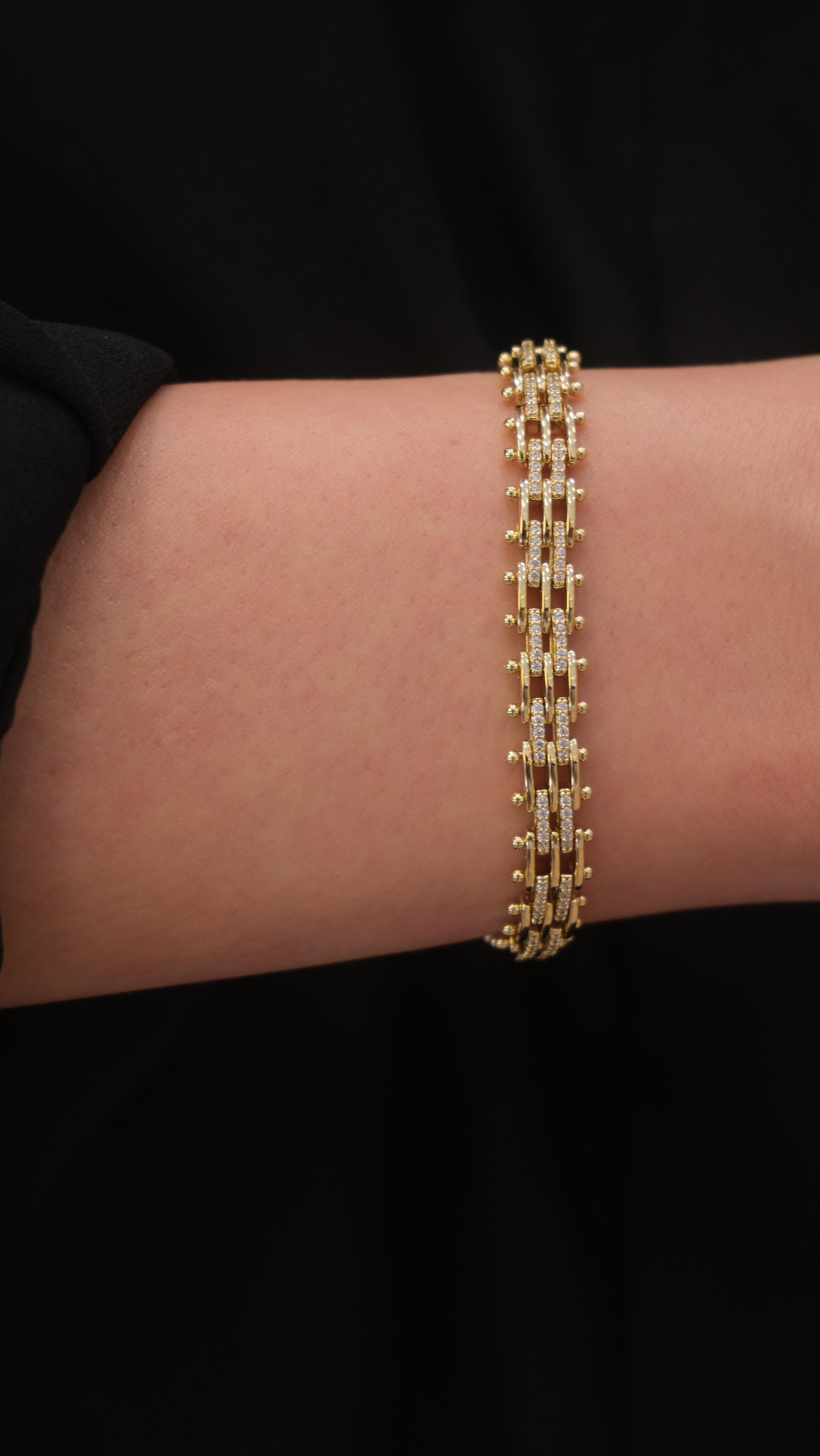 Gold 14K XP Zirkon Taş Topçuk Detaylı Bileklik