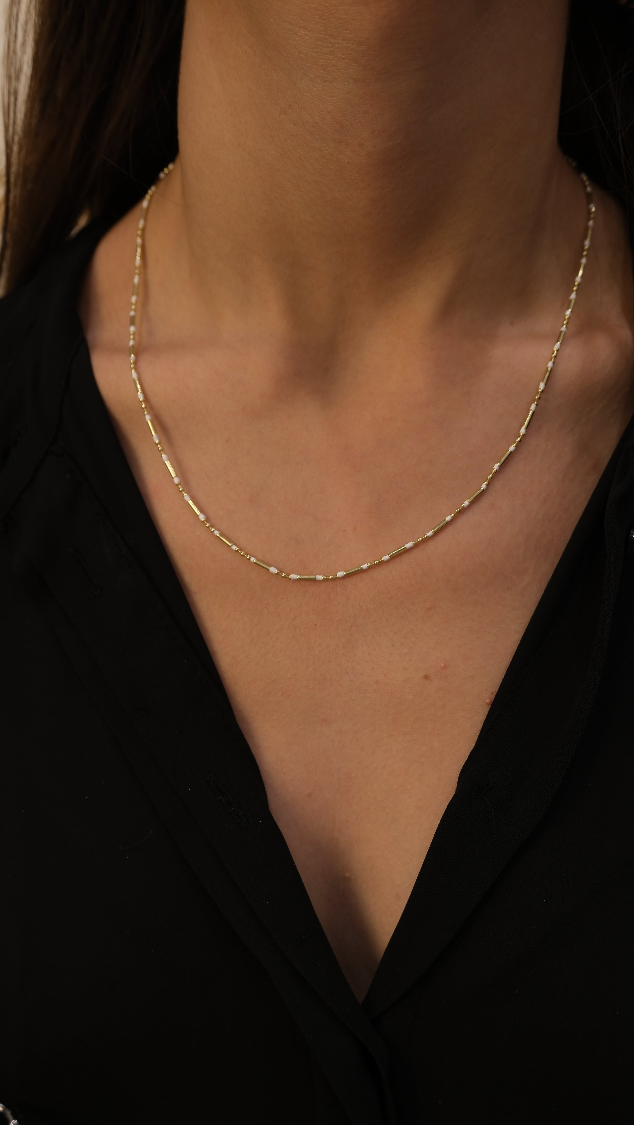 Gold 14k Renkli Mineli İnce Boru Kolye