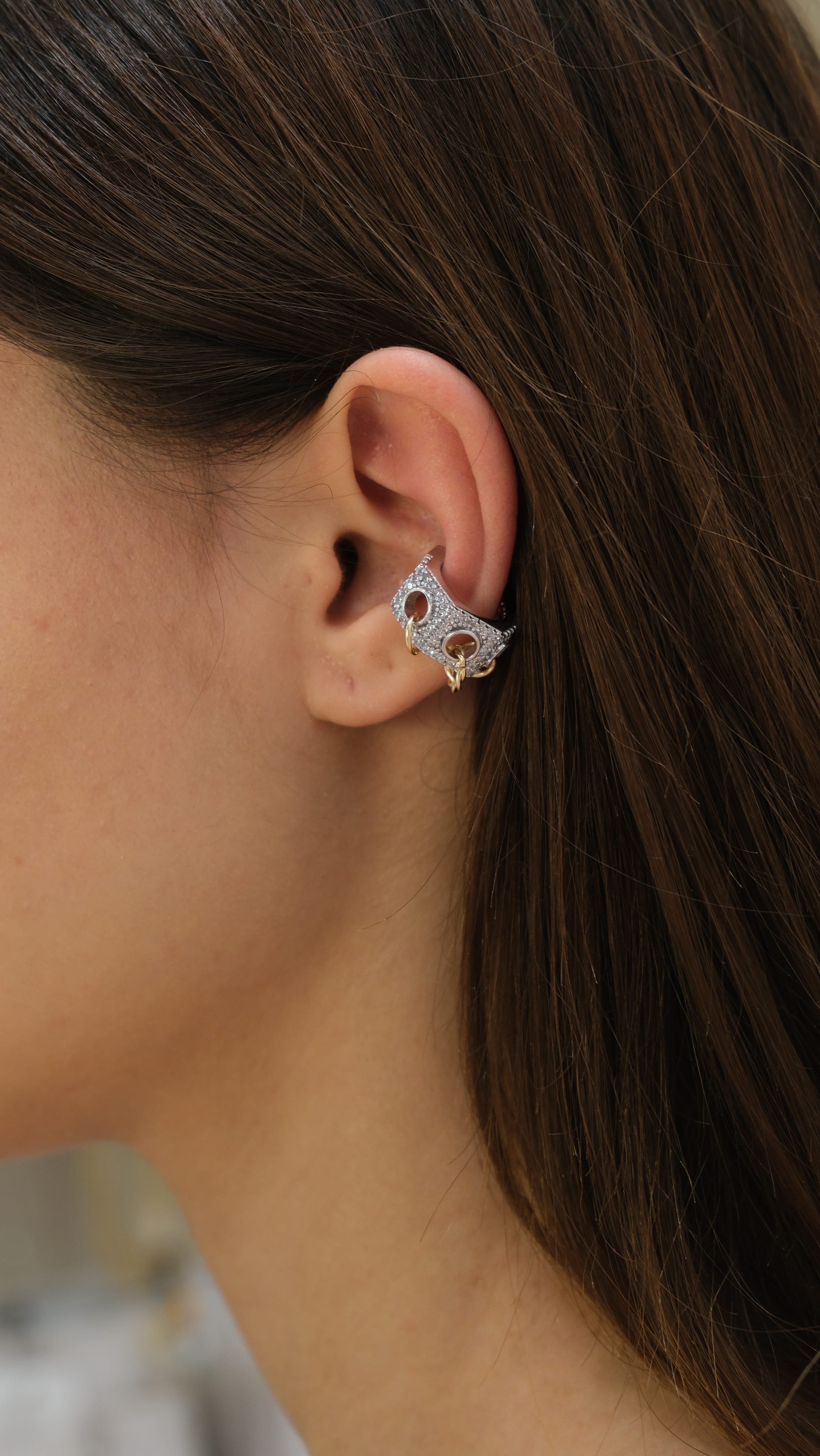 Silver Zirkon Taş Halka Tasarım Earcuff Kıkırdak Küpe
