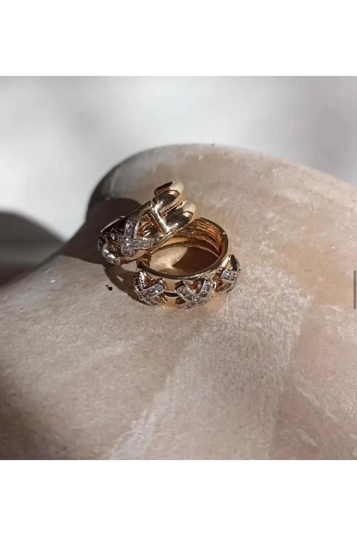 Gold Silver Zirkon Taş Tiff X Seri Halka Küpe Kararmayan Küpe