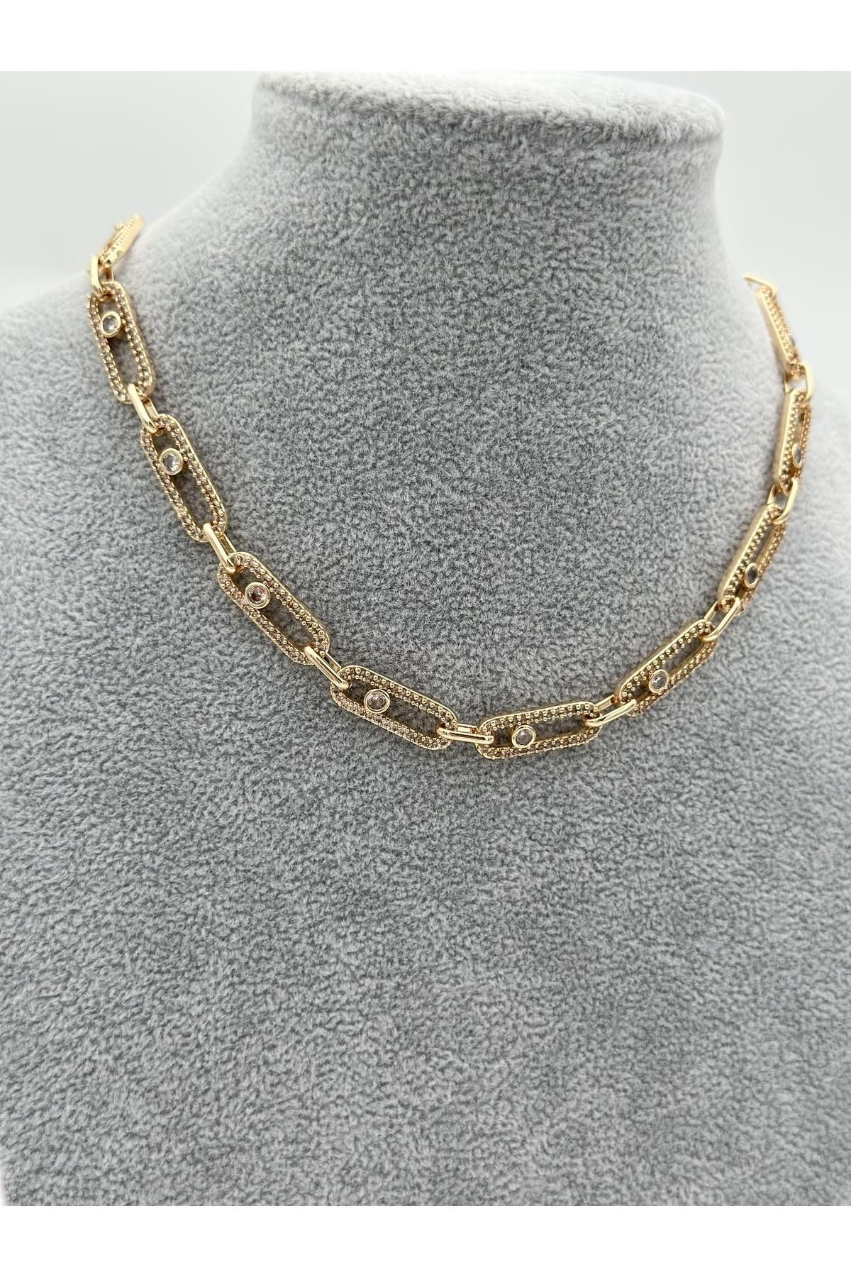 Özel Seri Gold Zirkon Taş Detaylı Tasarım Marka Trend Kolye